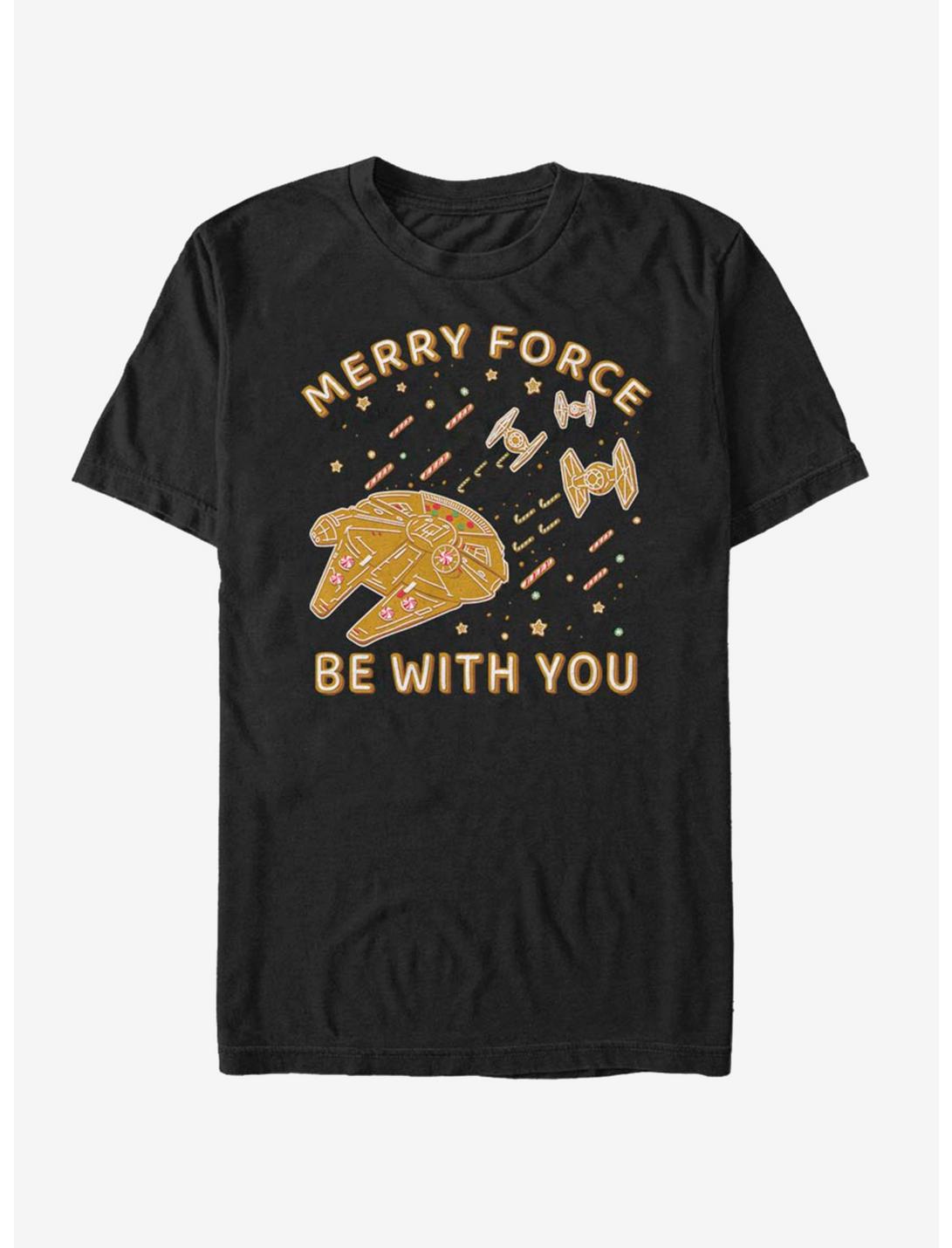 Star Wars Gingerbread Falcon Merry Force Be With You T-Shirt, BLACK, hi-res