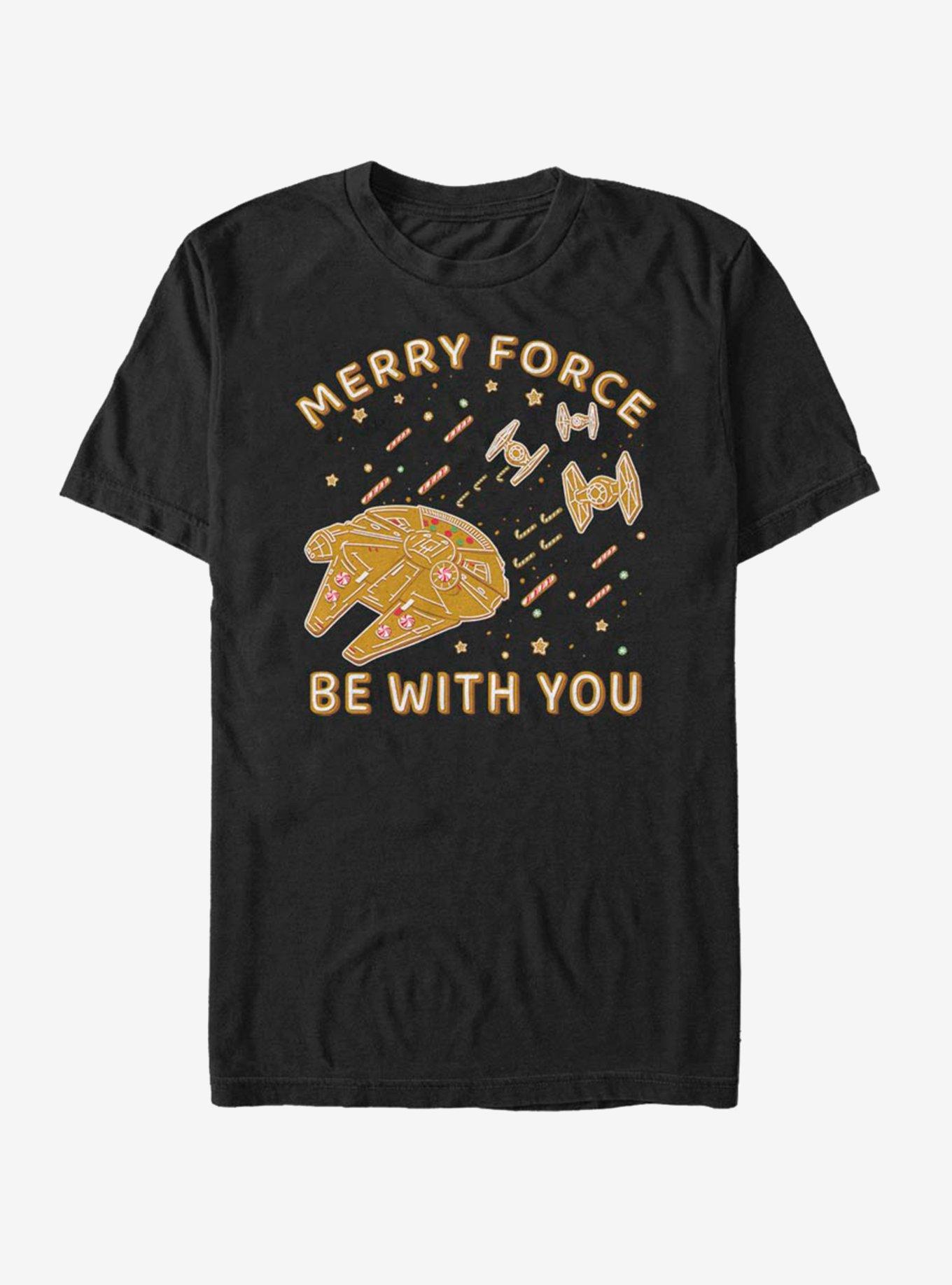 Star Wars Gingerbread Falcon Merry Force Be With You T-Shirt, , hi-res