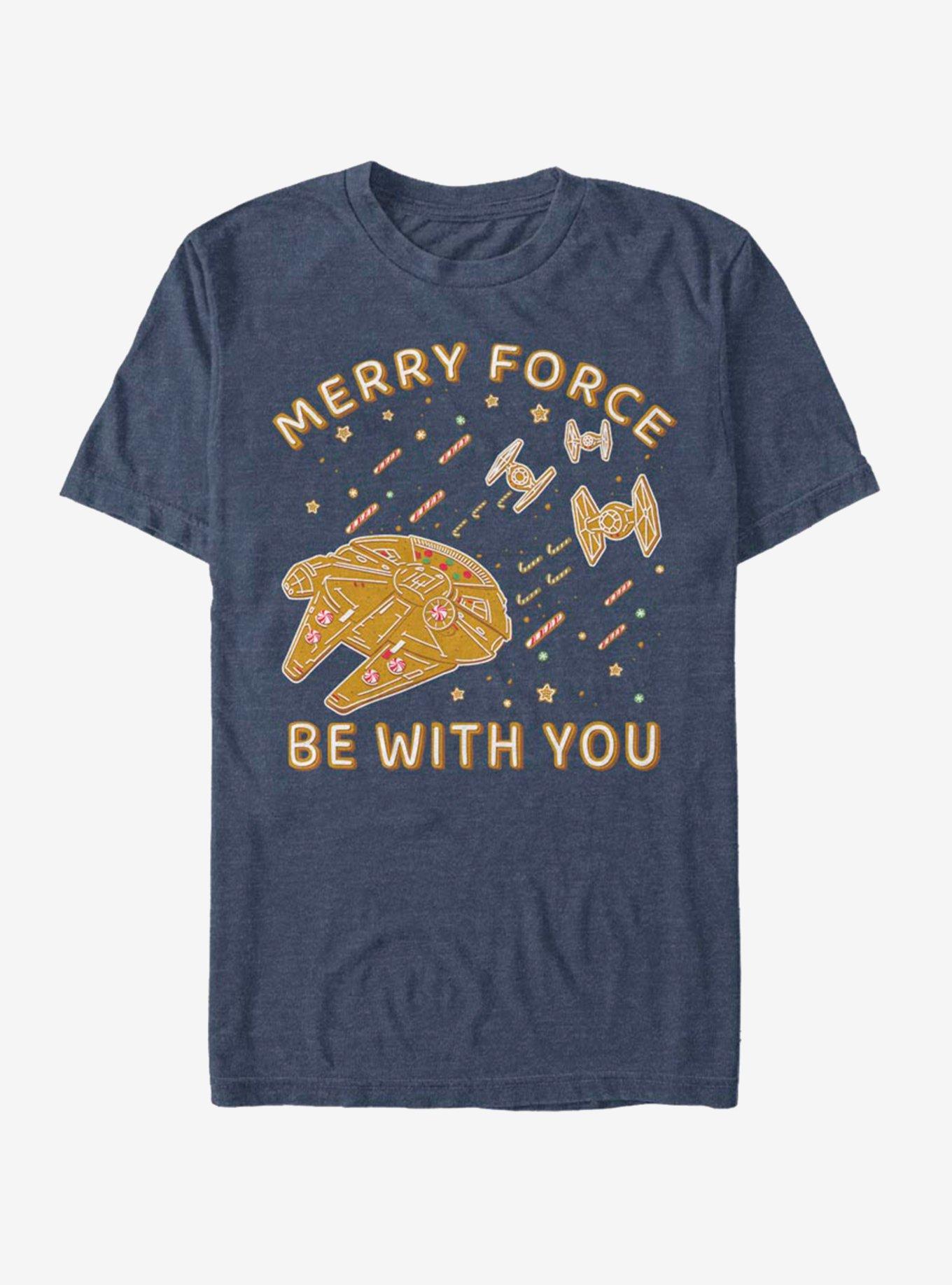 Star Wars Gingerbread Falcon Merry Force Be With You T-Shirt, , hi-res