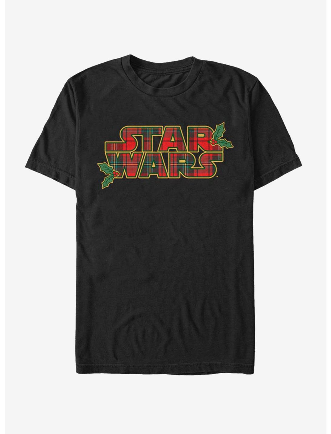 Star Wars Logo Christmas Plaid Tartan T-Shirt, BLACK, hi-res