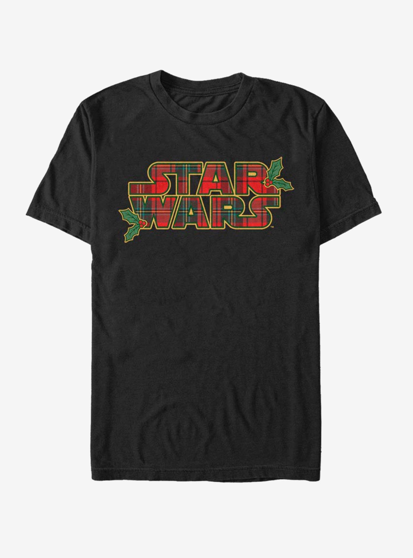 Star Wars Logo Christmas Plaid Tartan T-Shirt, BLACK, hi-res