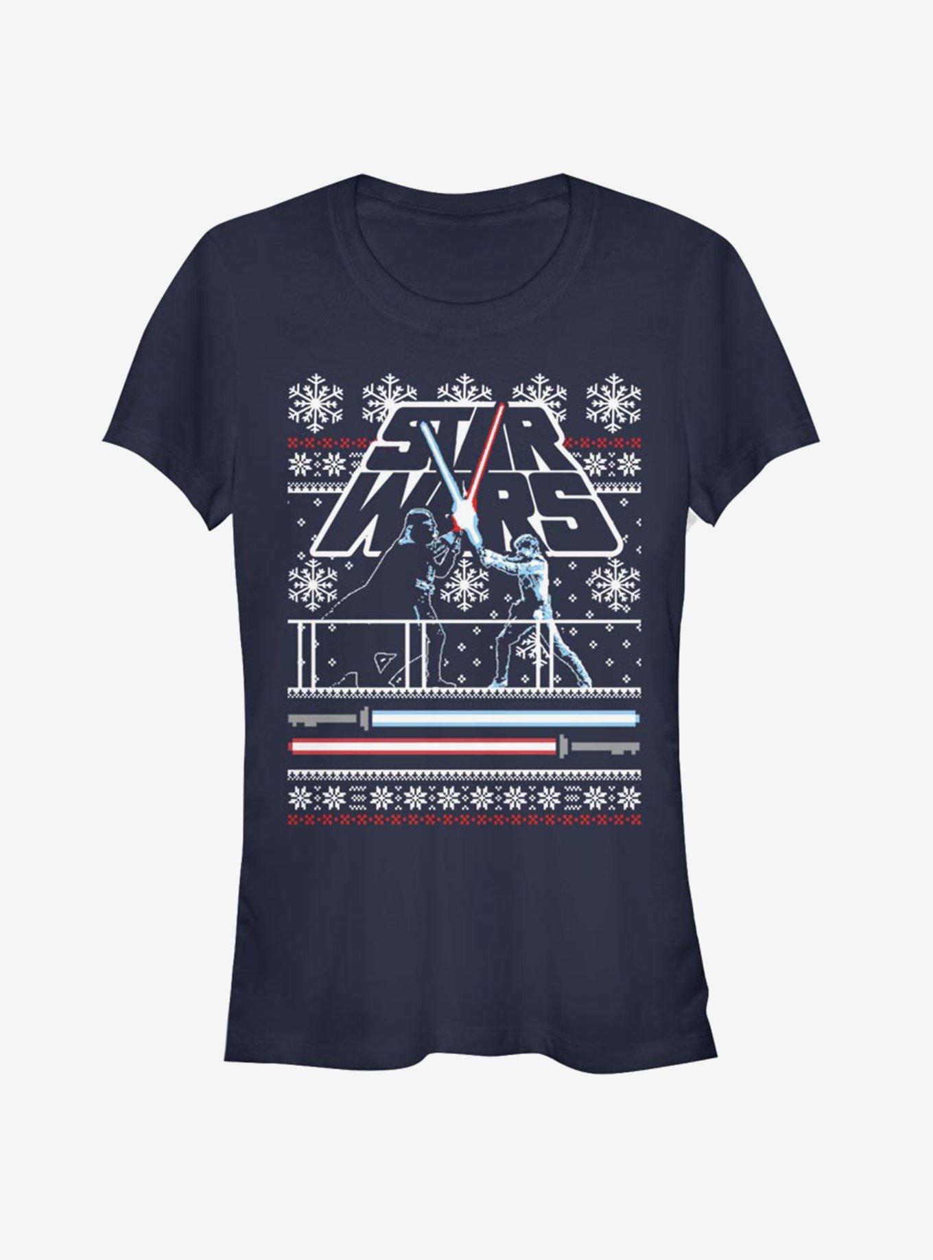 Star Wars Vader Luke Face Off Ugly Christmas Girls T-Shirt, NAVY, hi-res