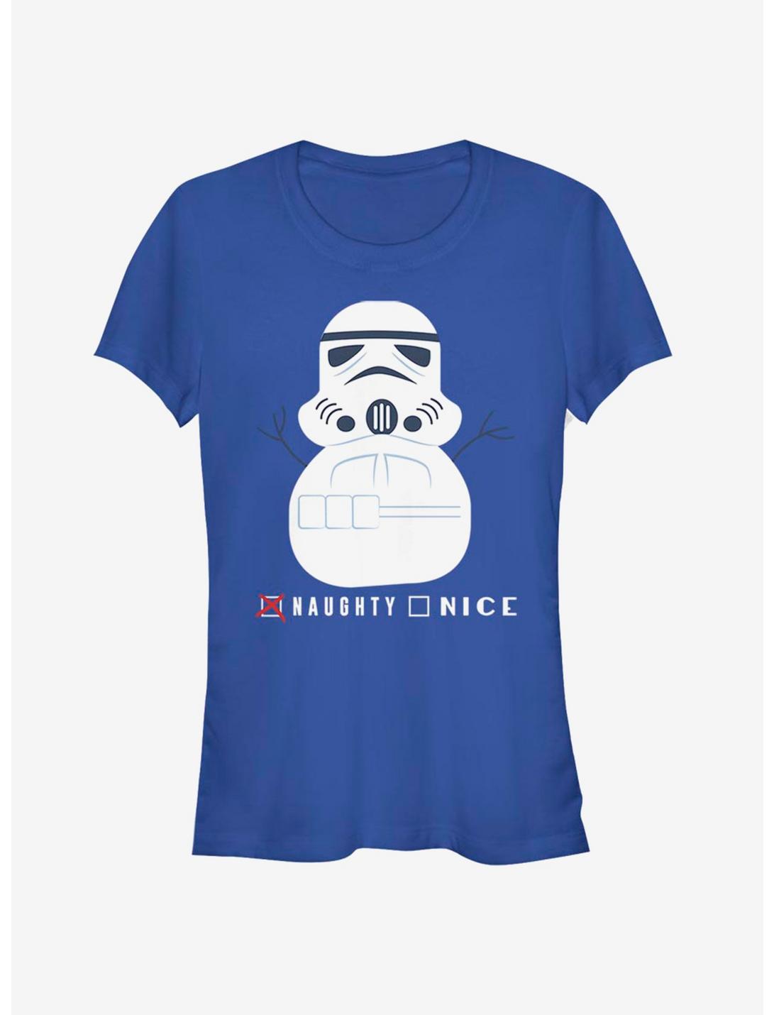 Star Wars Storm Trooper Snowman Naughty Nice Girls T-Shirt, ROYAL, hi-res