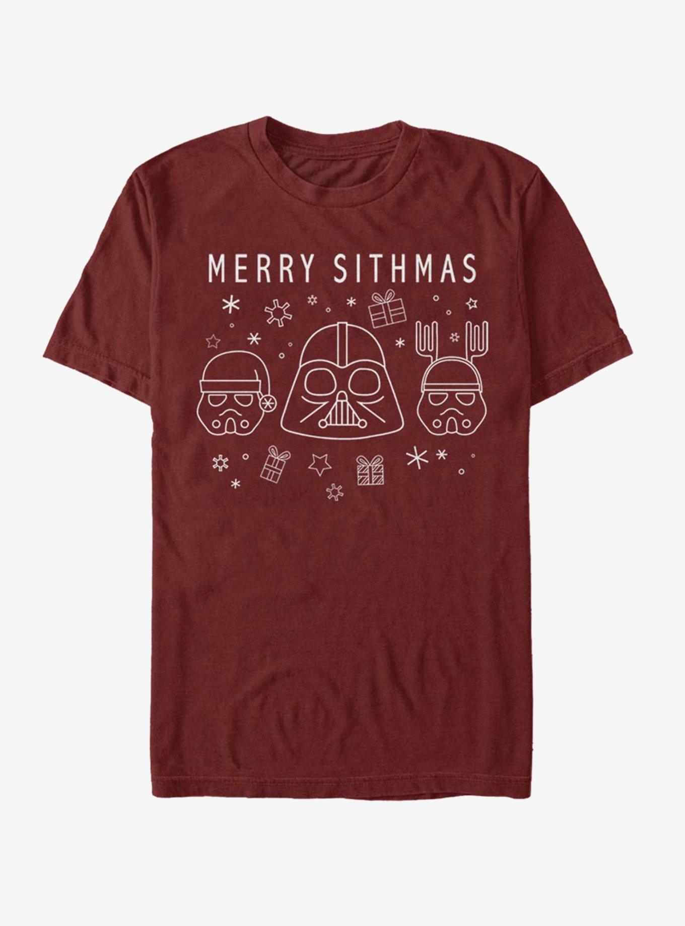 Star Wars Villain Lineart Merry Sithmas T-Shirt, CARDINAL, hi-res