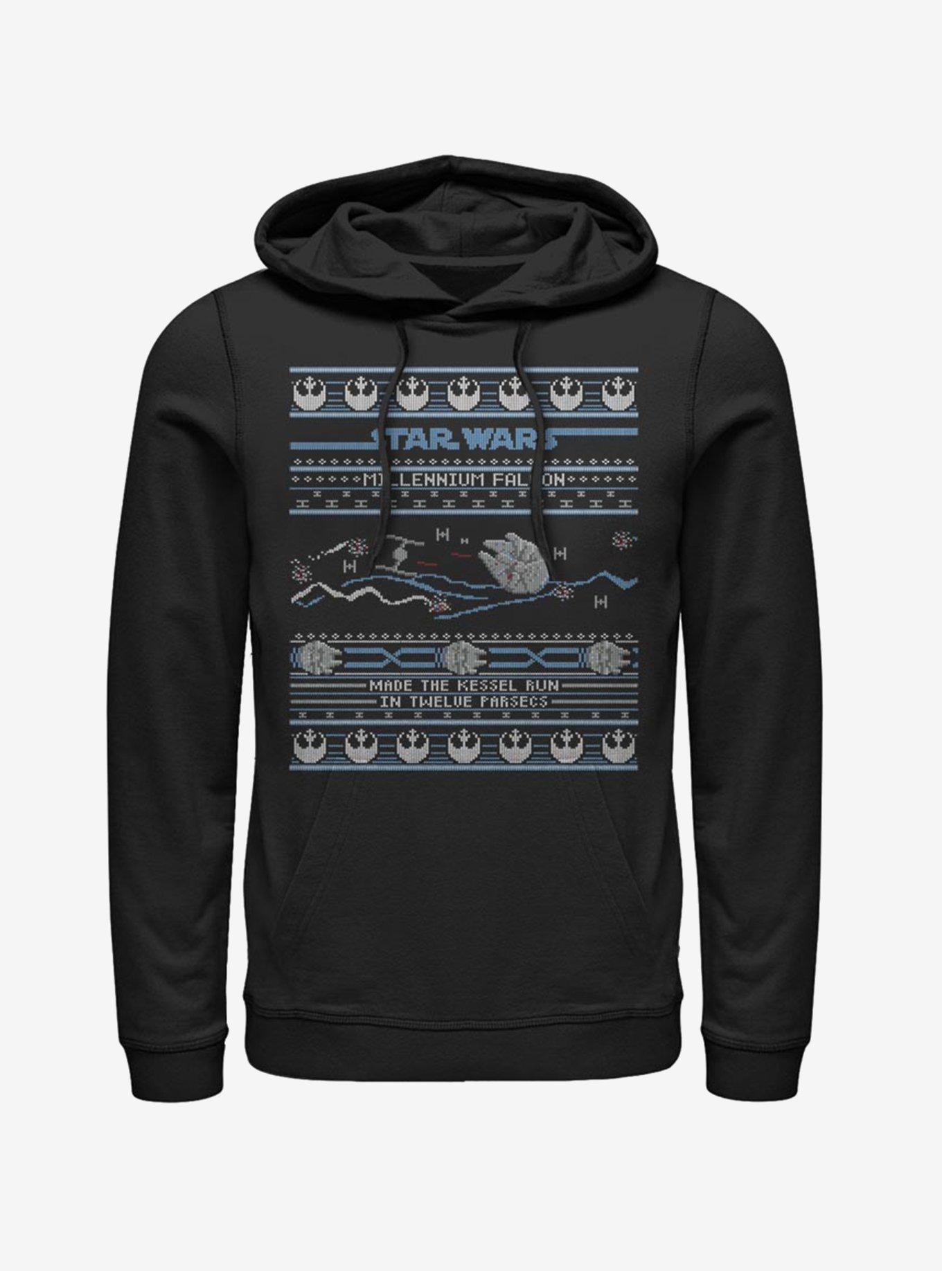 Star Wars Falcon Attack Ugly Christmas Hoodie, BLACK, hi-res