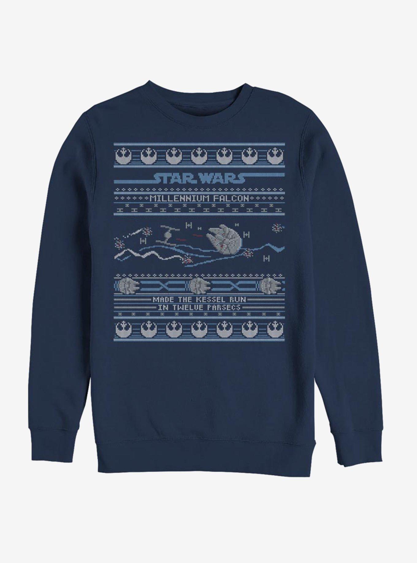 Star Wars Falcon Attack Ugly Christmas Crew Sweatshirt, NAVY, hi-res