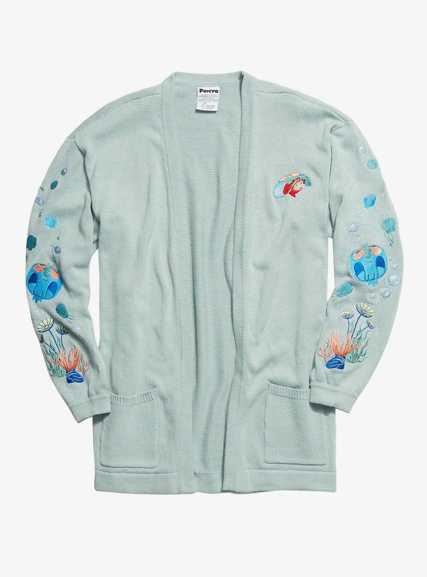 Her Universe Studio Ghibli Earth Day Collection Ponyo Bubbles Embroidered Oversized Girls Cardigan Plus Size, MULTI, hi-res