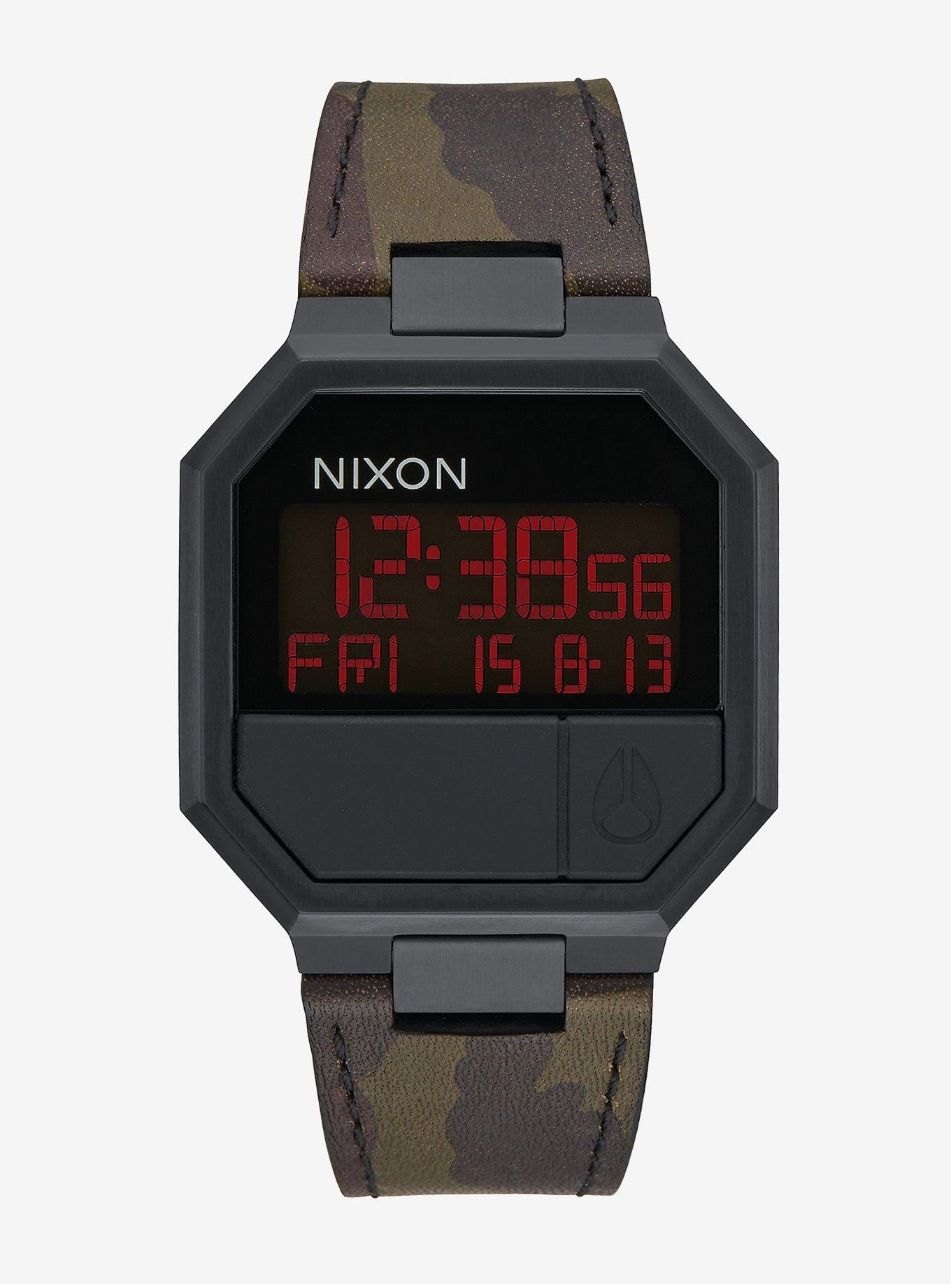 Nixon Re-Run Leather All Black Camo Watch, , hi-res