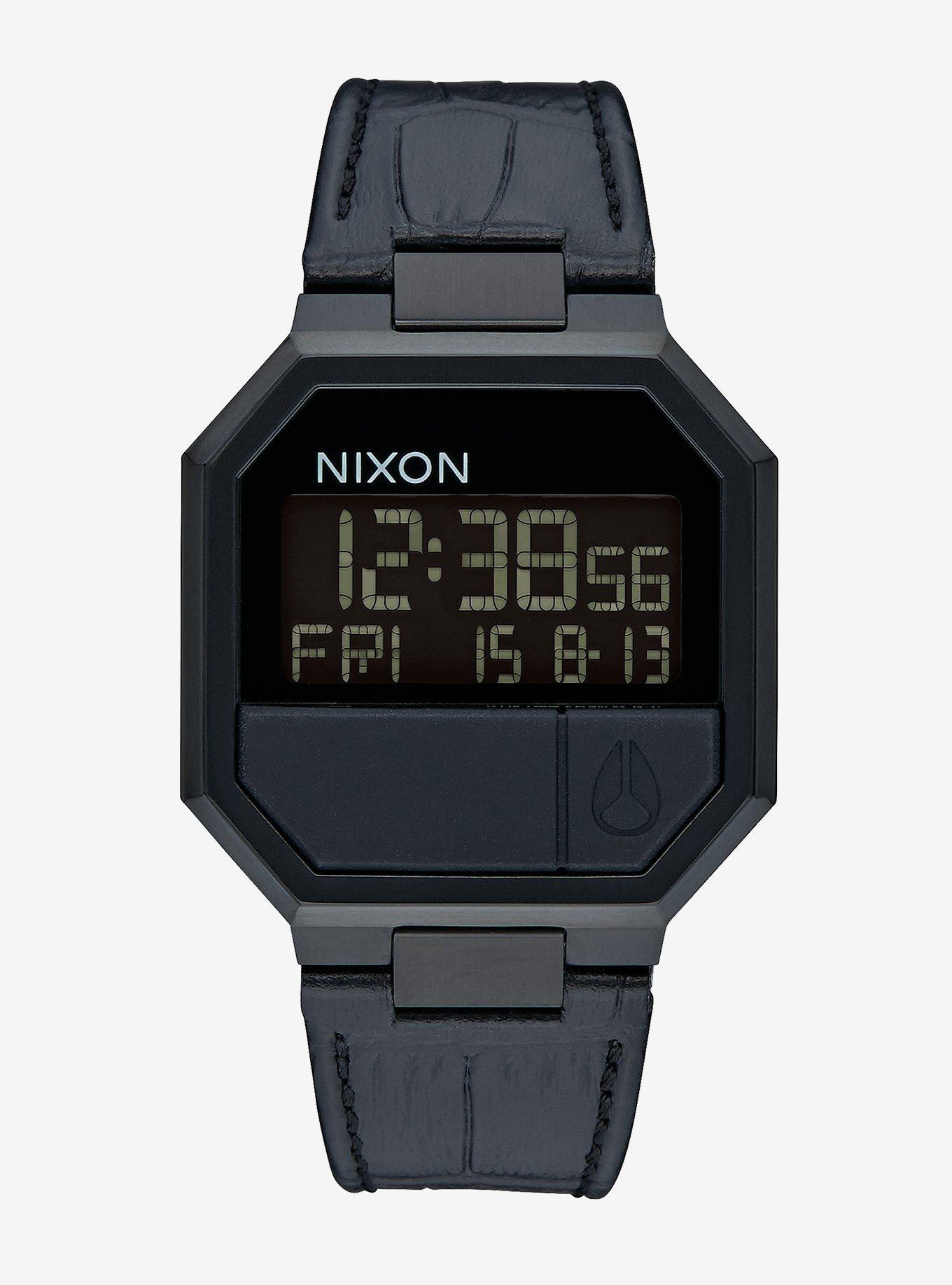 Nixon Re Run Leather Black Croc Watch Hot Topic