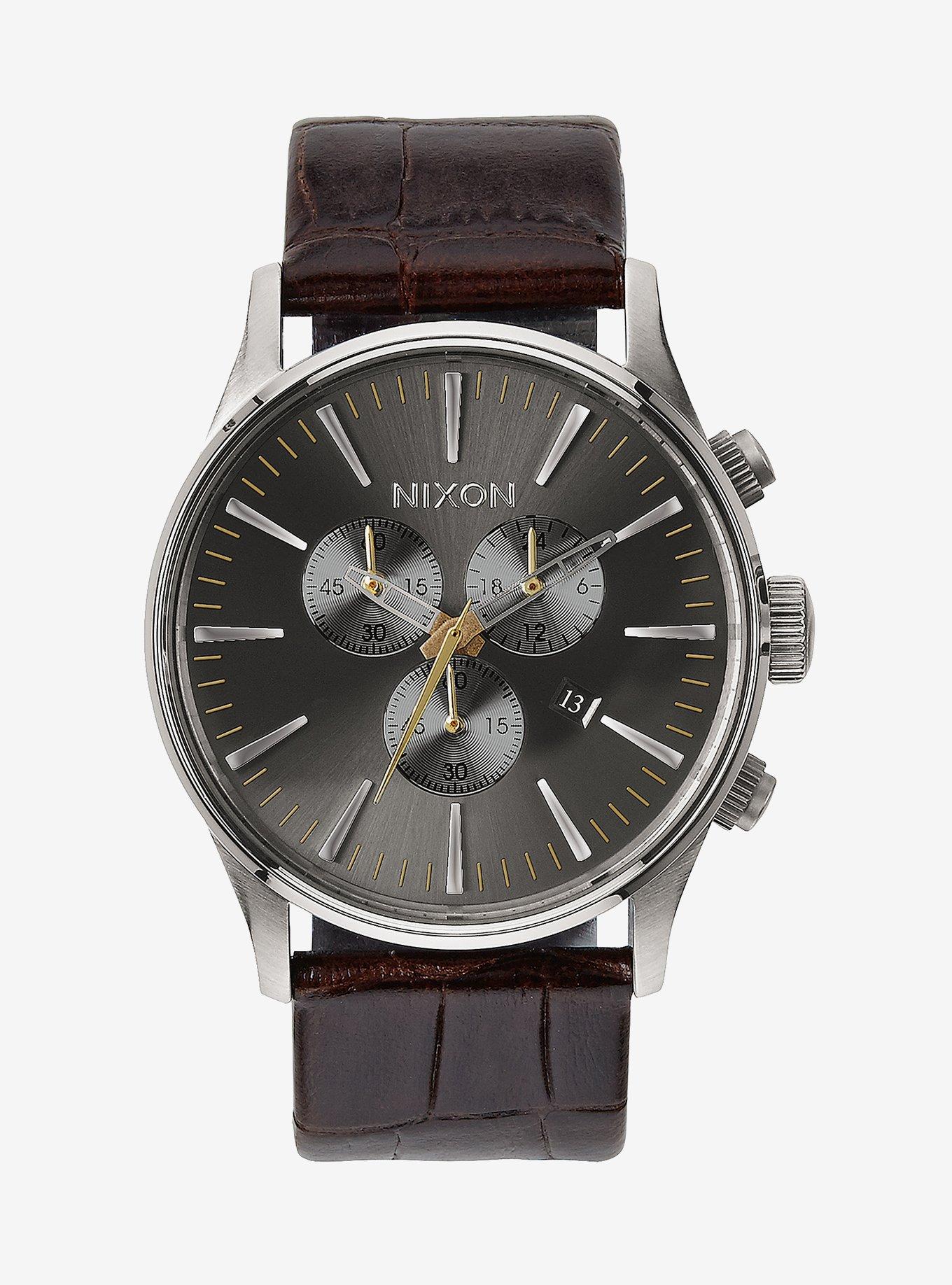 Nixon Sentry Chrono Leather Brown Gator Watch, , hi-res