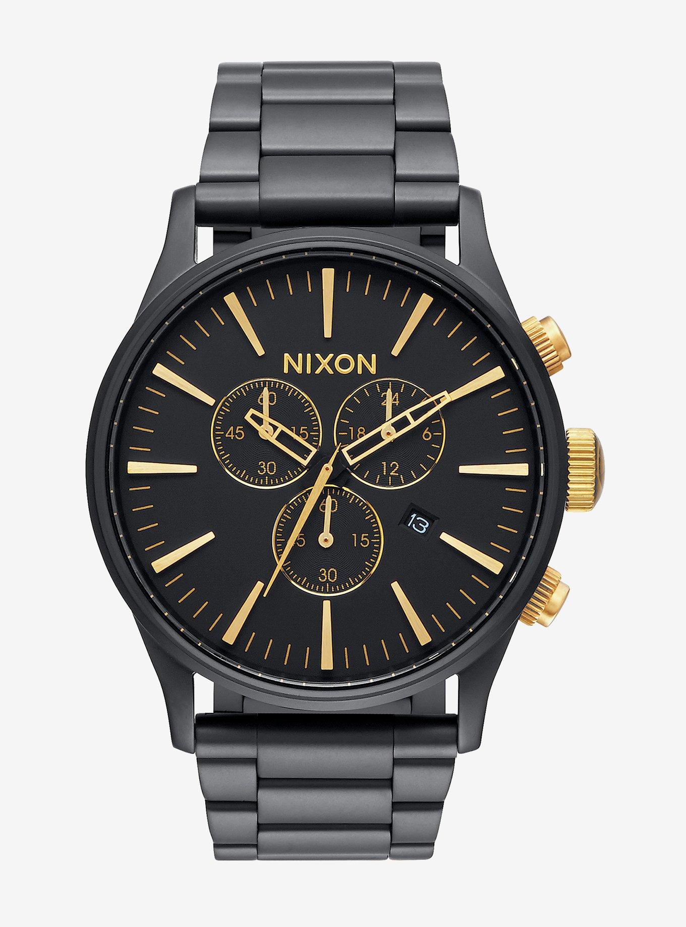 Nixon Sentry Chrono Matte Black Gold Watch, , hi-res