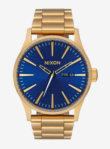 Nixon Sentry Ss All Gold Blue Sunray Watch | Hot Topic