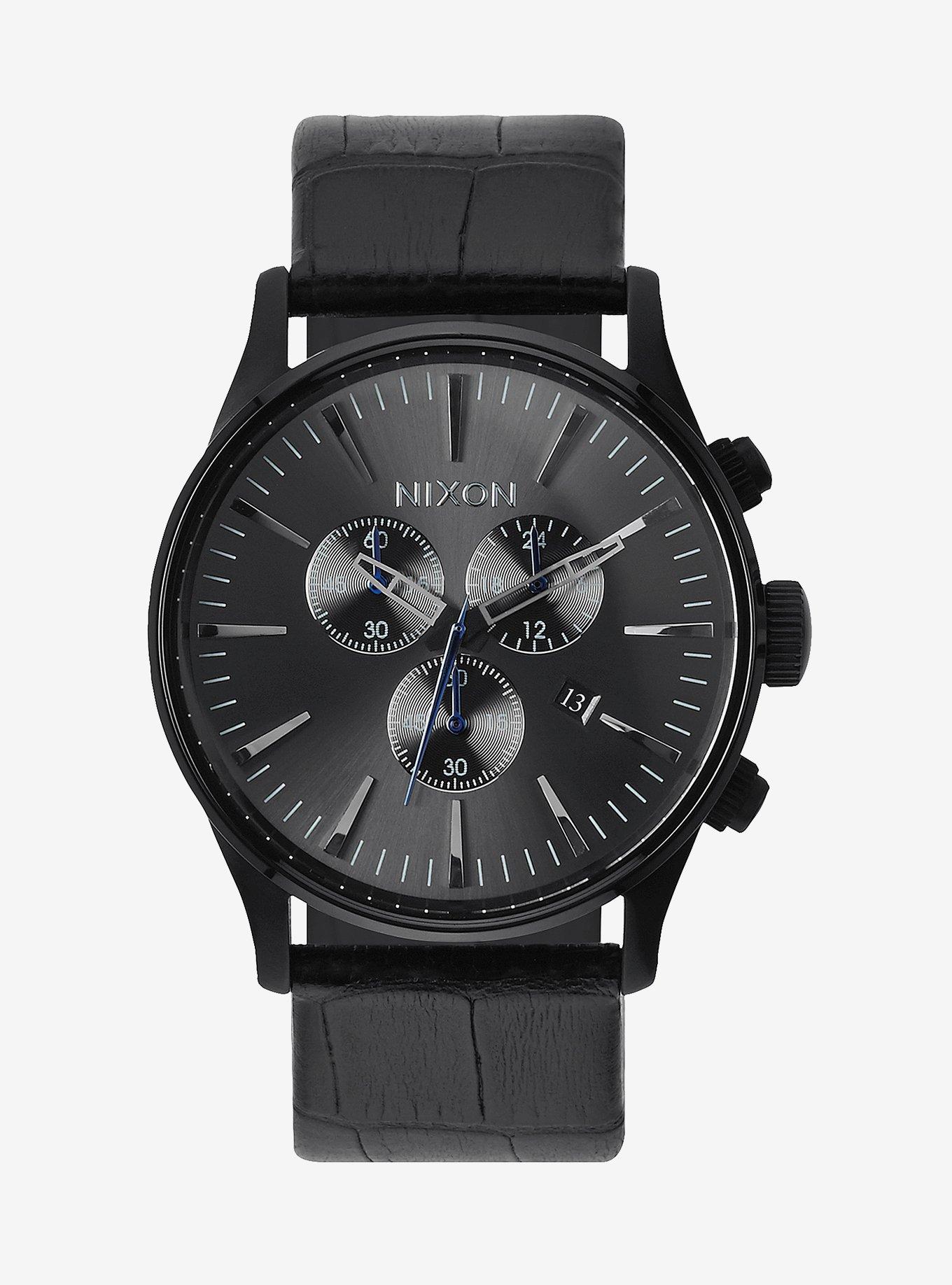 Nixon Sentry Chrono Leather Black Gator Watch, , hi-res