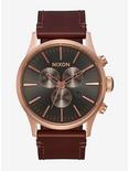 Nixon Sentry Chrono Leather Rose Gold Gunmetal Brown Watch, , hi-res