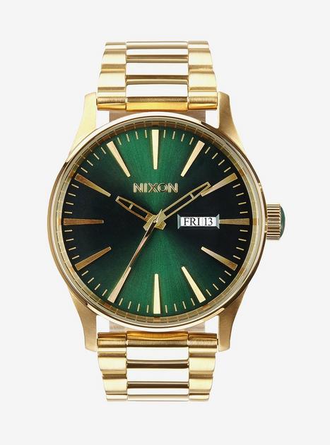 Nixon Sentry Ss Gold Green Sunray Watch | BoxLunch