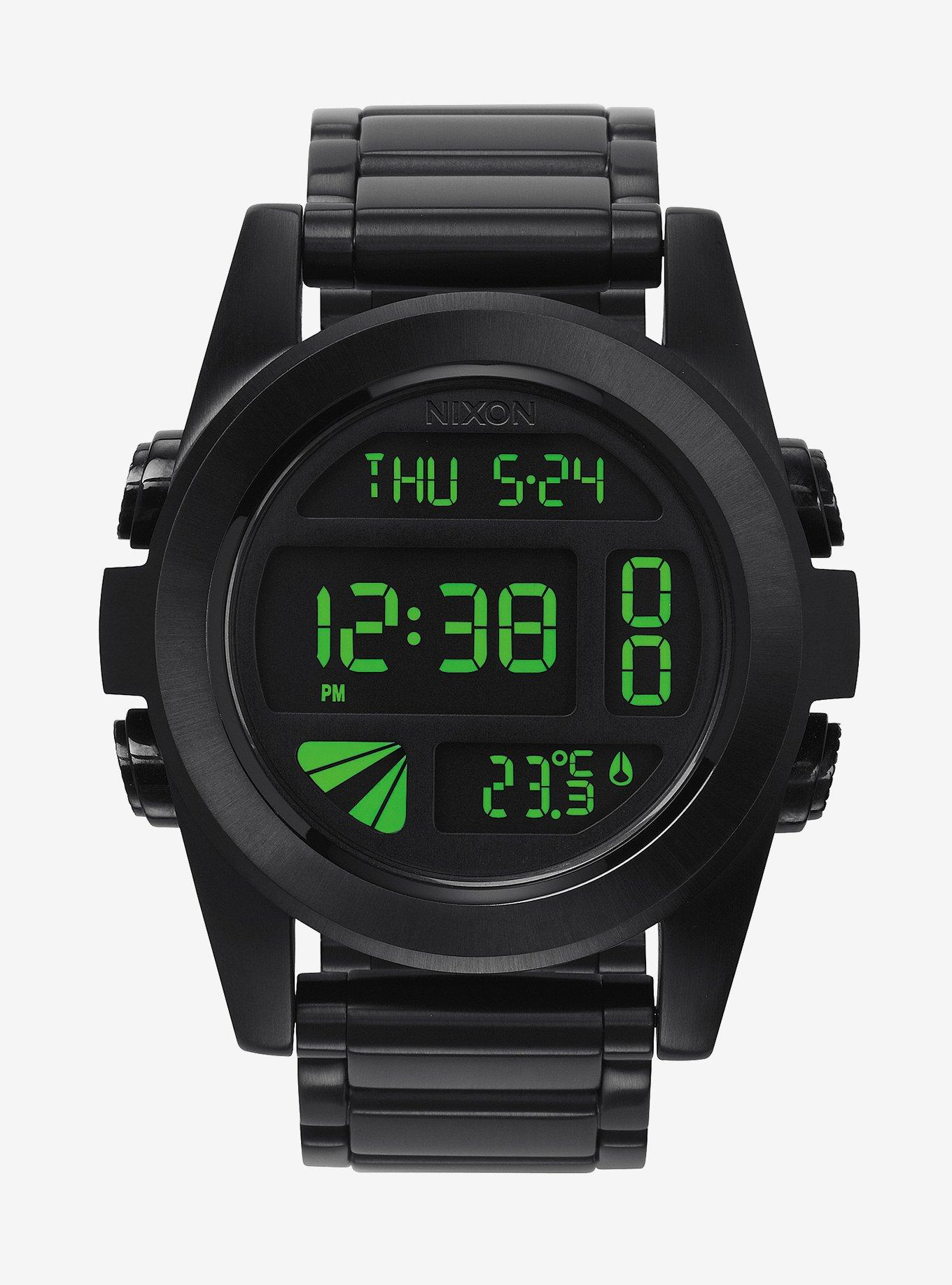 Nixon Unit Ss All Black Green Watch BoxLunch