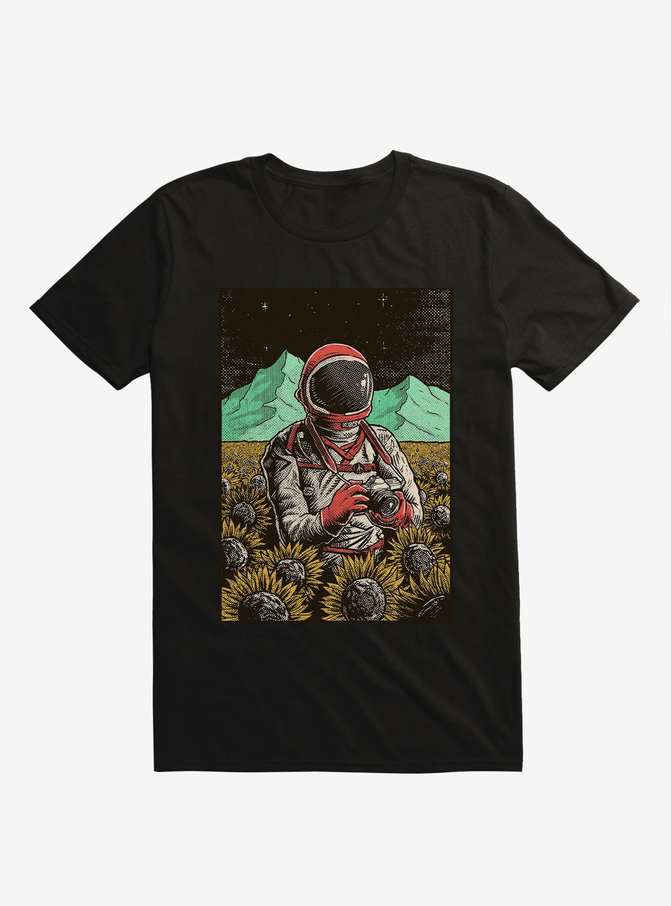 2323 Astronaut In Cosmic Sunflower Field Black T-Shirt, BLACK, hi-res