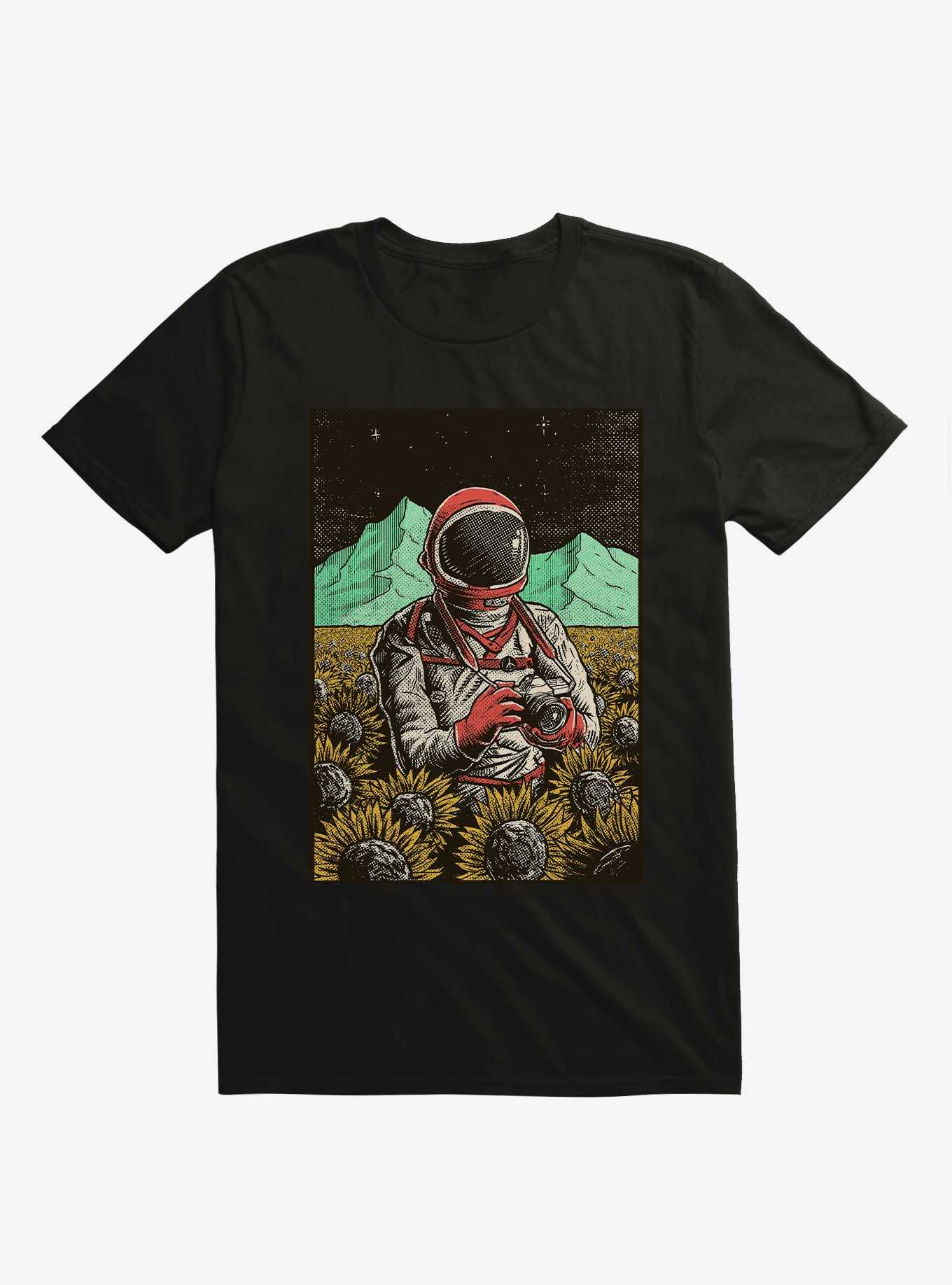 2323 Astronaut In Cosmic Sunflower Field Black T-Shirt, , hi-res