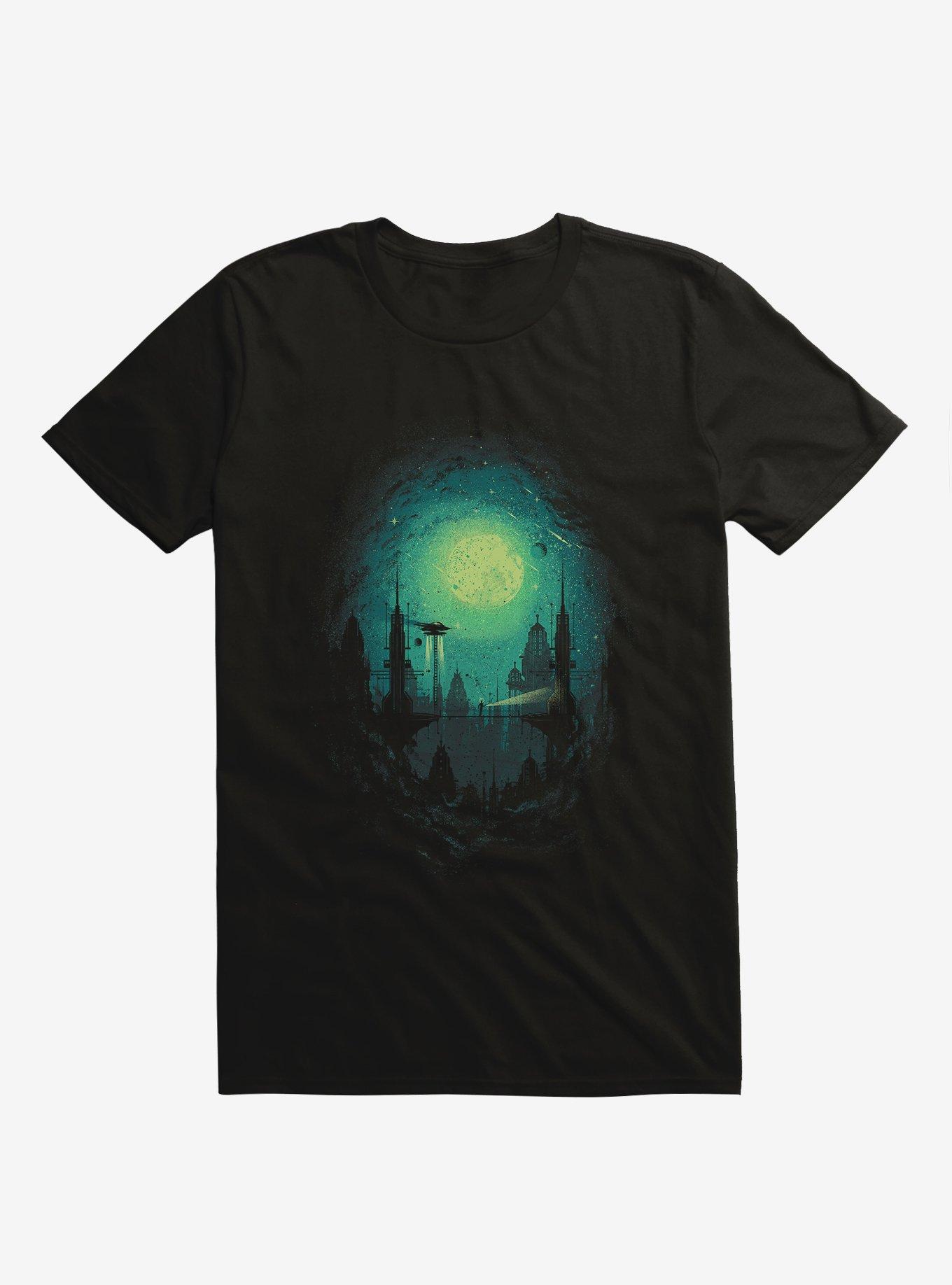 3012 Futuristic Cityscape Black T-Shirt, , hi-res