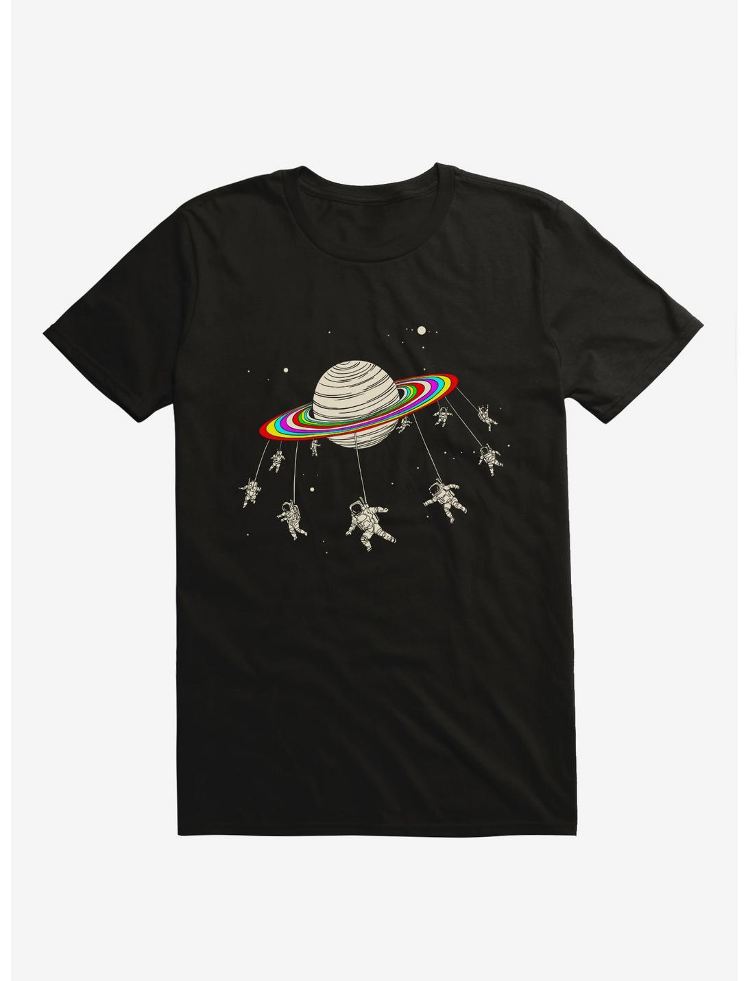Saturn-Go-Round Astronauts Space Black T-Shirt, BLACK, hi-res