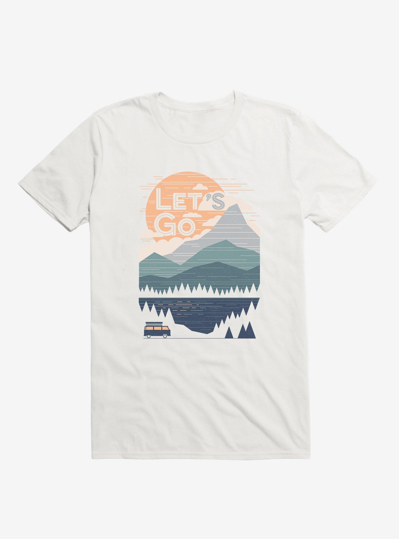 Let's Go Mountains Lake Tree White T-Shirt, WHITE, hi-res