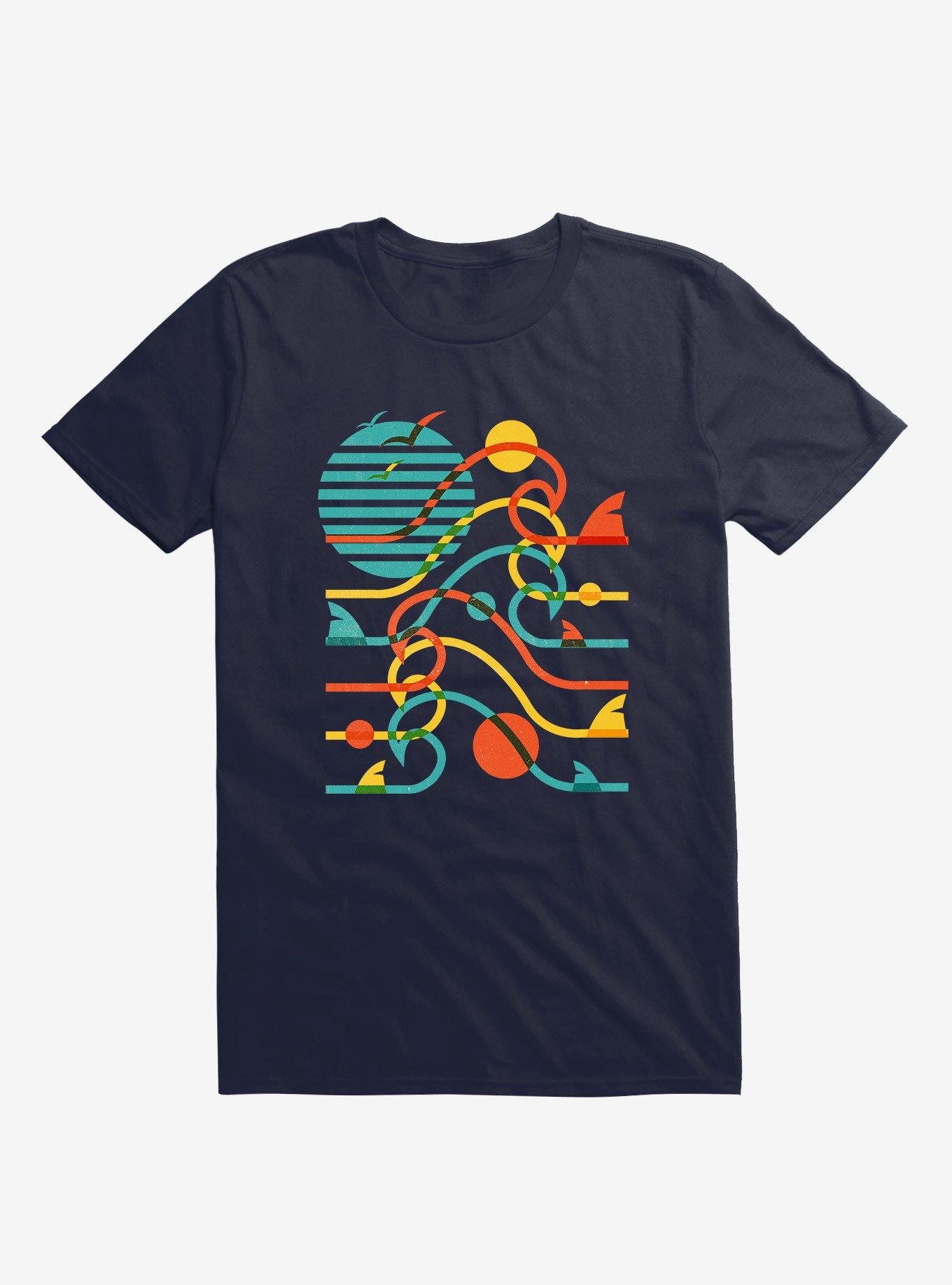 THRDLESS Sun, Waves, And Bites Shark Navy Blue T-Shirt
