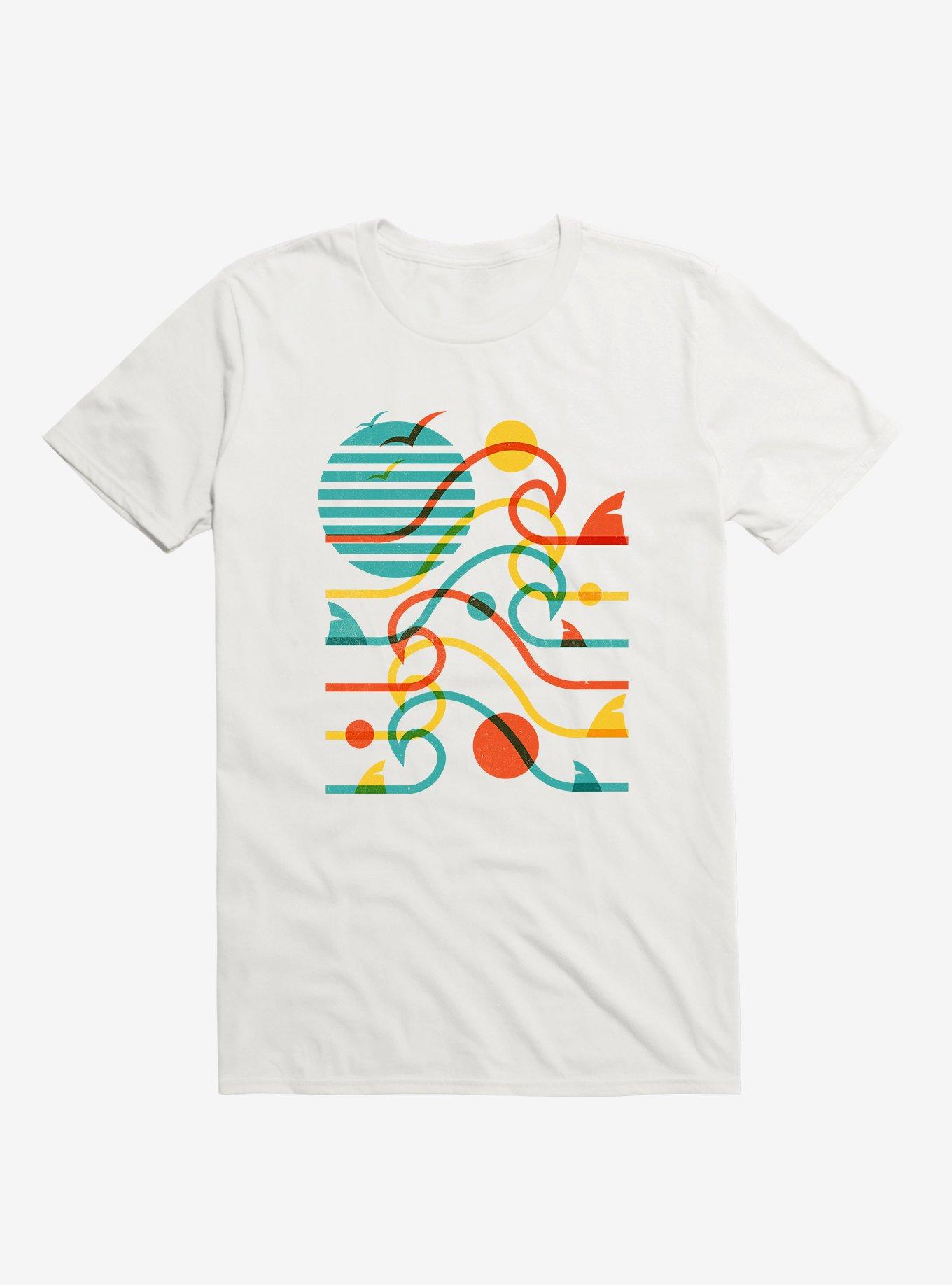Sun, Waves, And Bites Shark White T-Shirt, , hi-res