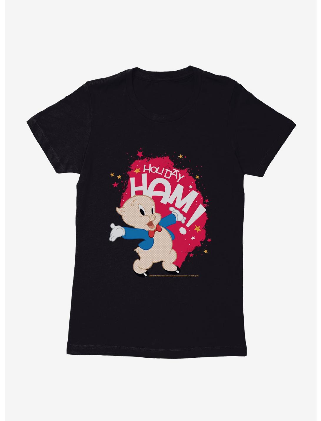 Looney Tunes Porky Pig Holiday Ham Womens T-Shirt, BLACK, hi-res