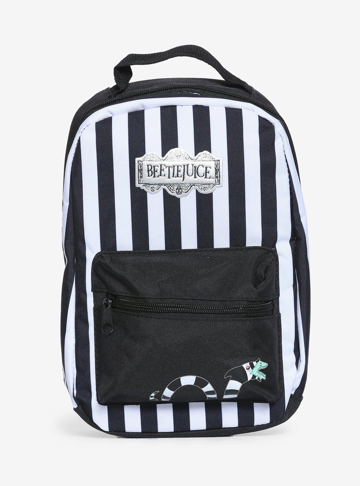 beetlejuice striped mini backpack AI ACCESSORY INNOVATIONS Beetlejuice It's Showtime Cosplay PU Purse, Shoulder Bag, 10.5 Inch, Adjustable Straps, Faux Leather : Clothing, Shoes & Jewelry A mechanism in the side pockets allows you to unfurl them quickly Beetlejuice Stripes Lunch Bag |