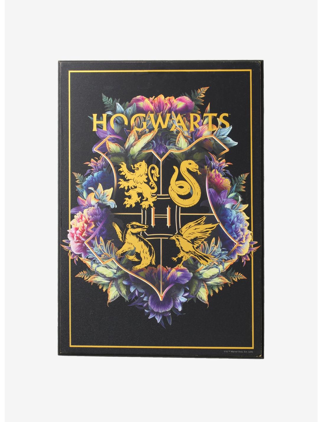 Harry Potter Floral Hogwarts Crest Wood Wall Art, , hi-res