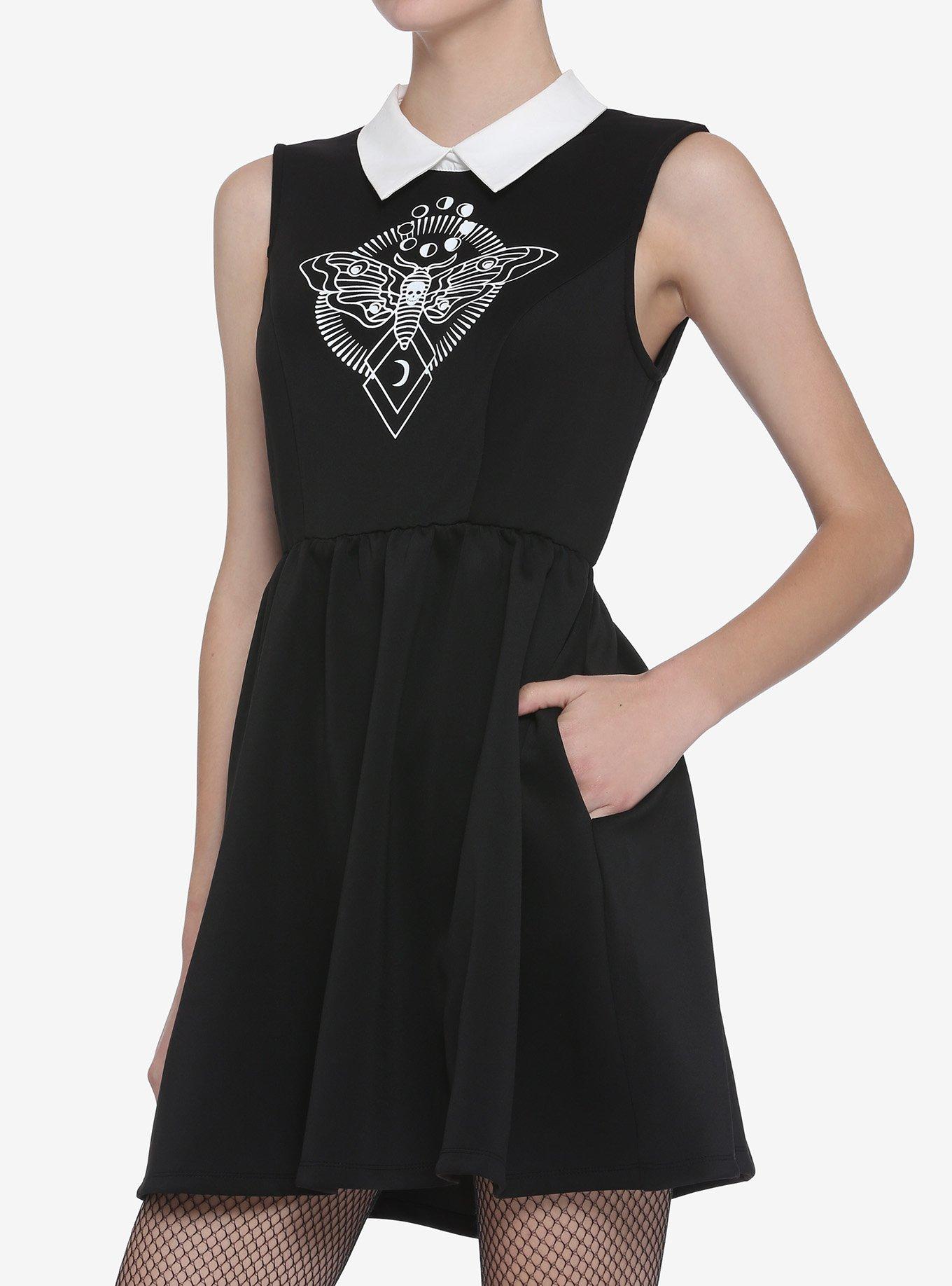 Death's-Head Moth Collared Dress, BLACK, hi-res