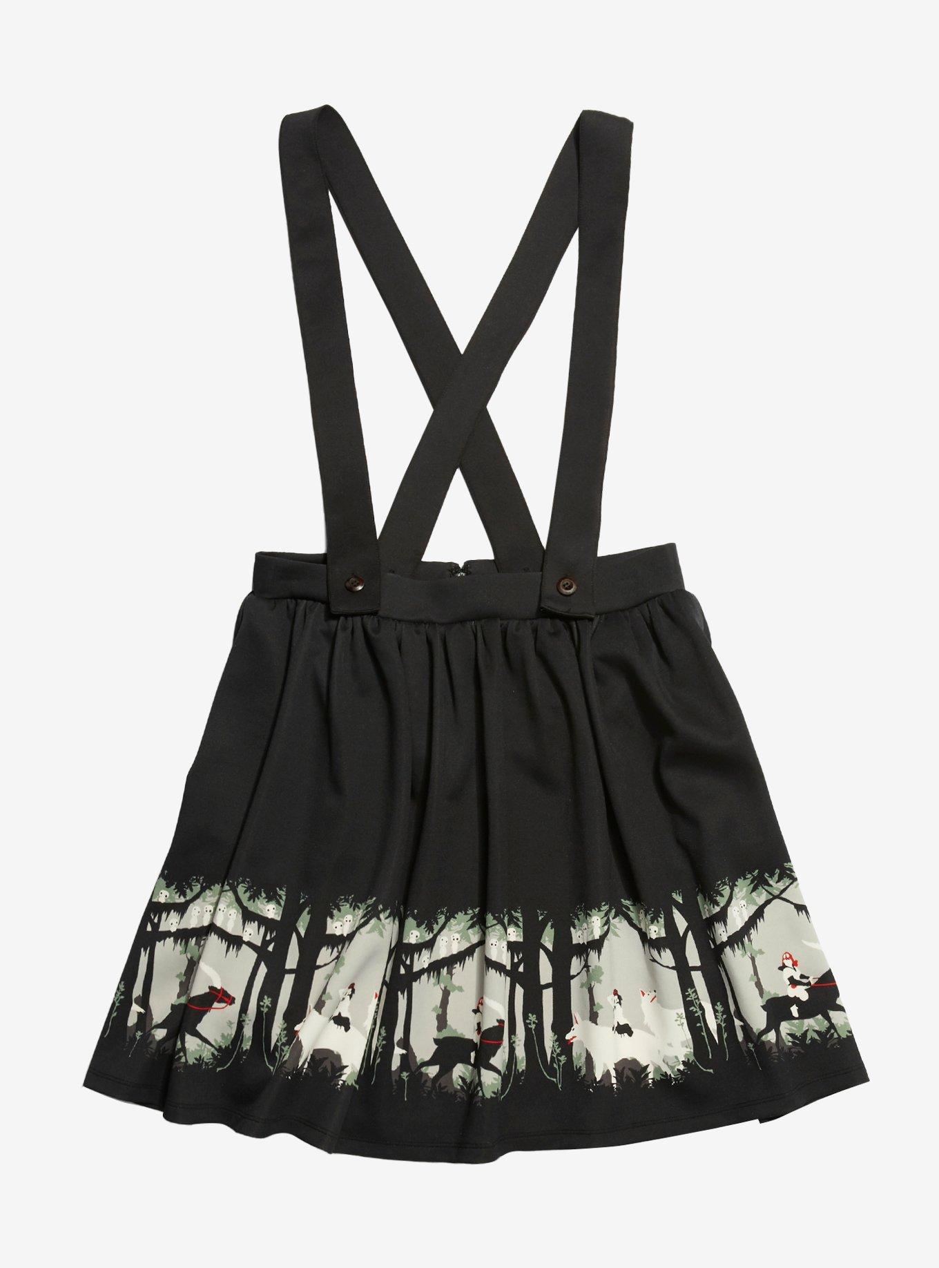 Her Universe Studio Ghibli Earth Day Collection Princess Mononoke Characters Suspender Skirt, BLACK, hi-res