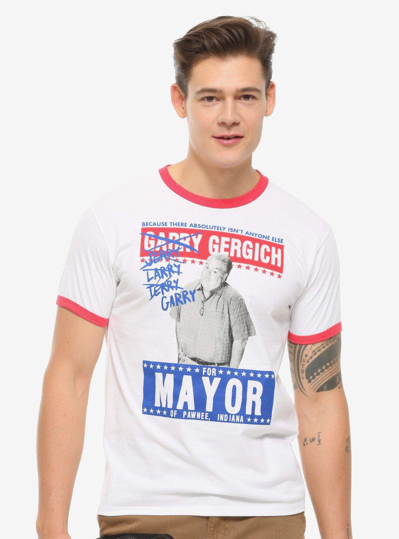 Parks and Recreation Garry Gergich For Mayor Ringer T-Shirt - BoxLunch Exclusive, BLUE, hi-res