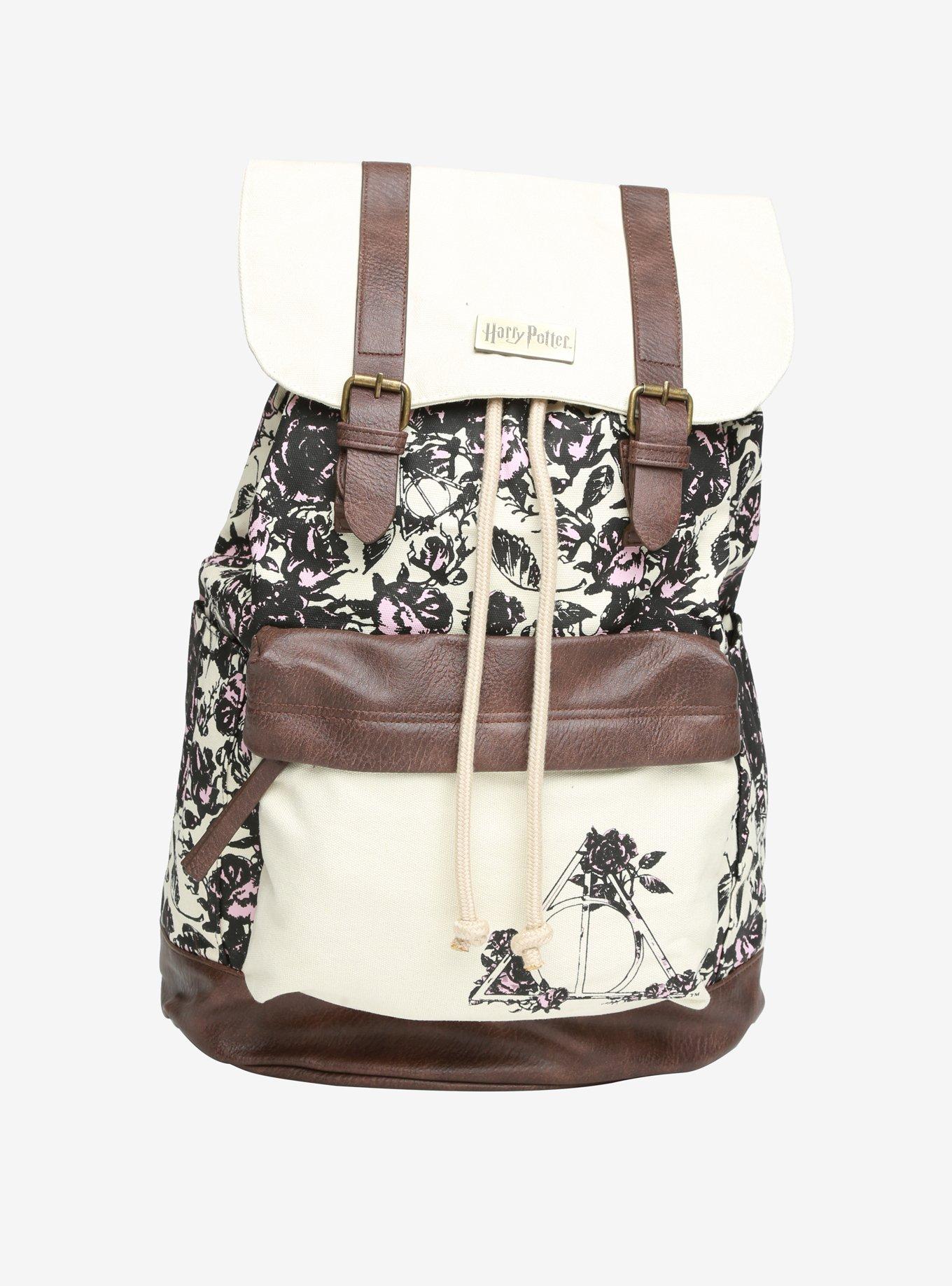 Harry Potter Floral Deathly Hallows Slouch Backpack, , hi-res