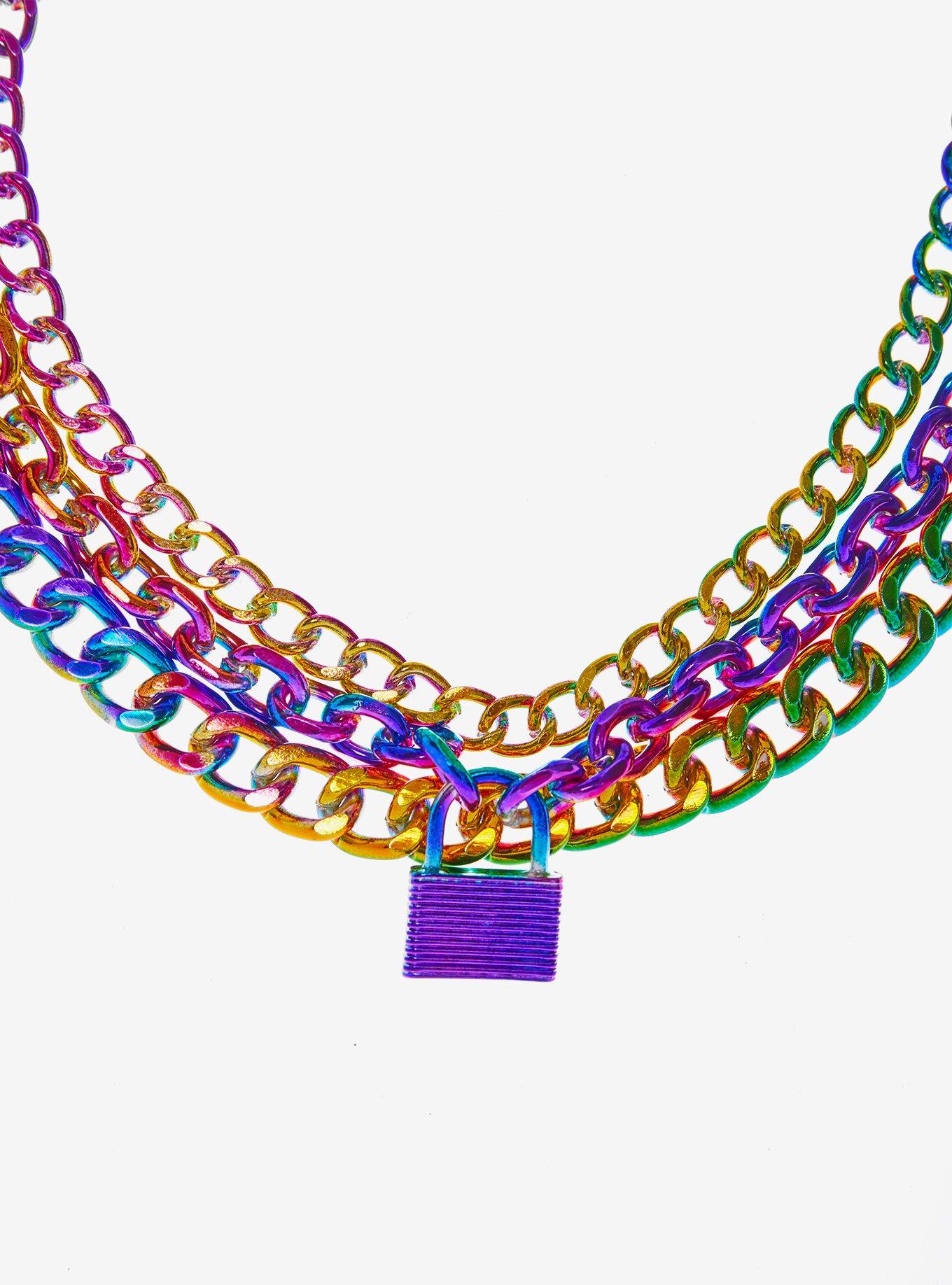 Rainbow Padlock Chain Necklace Set, , hi-res