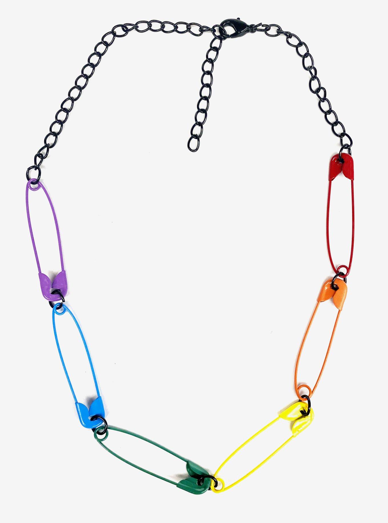 Safety Pin Rainbow Necklace, , hi-res