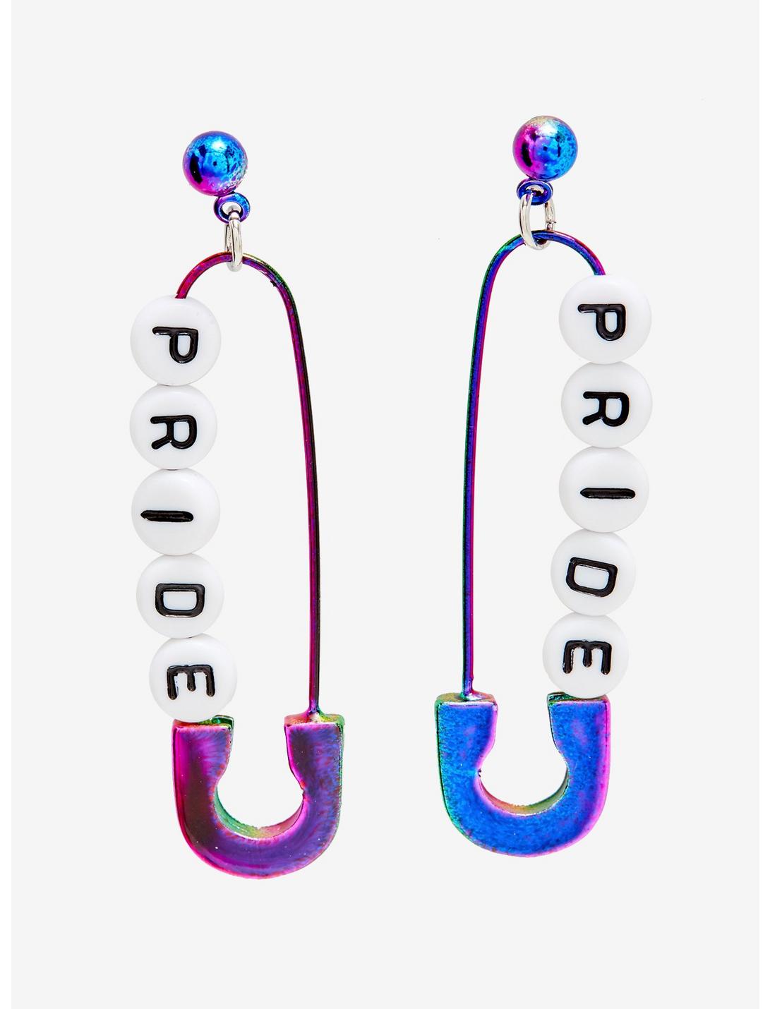 Pride Letter Bead Anodized Safety Pin Earrings, , hi-res