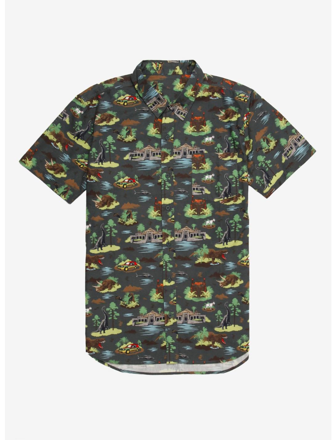 Jurassic Park Visitor Center Woven Button-Up - BoxLunch Exclusive, GREEN, hi-res