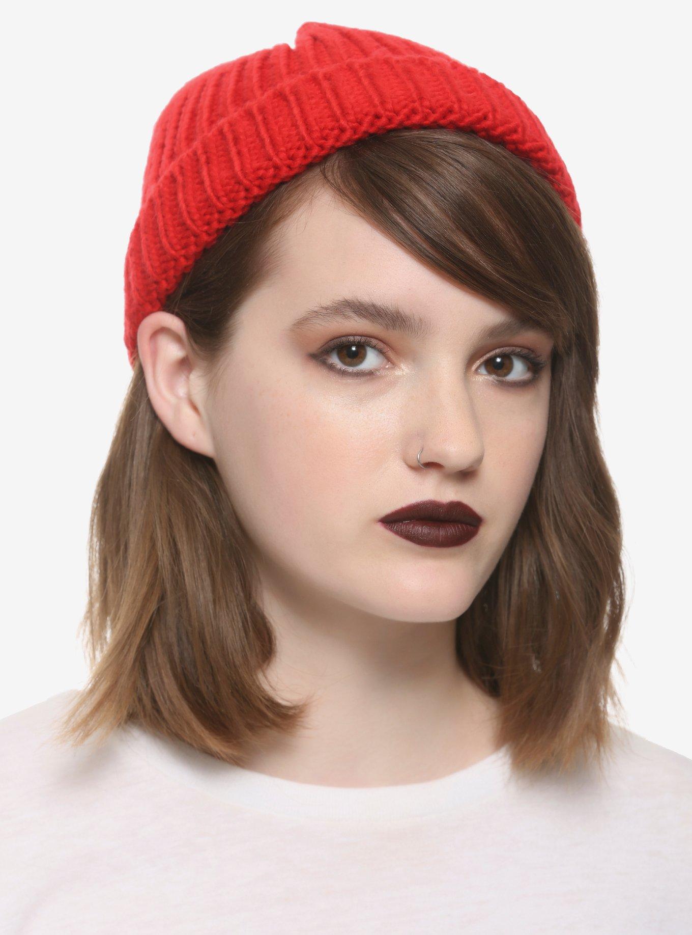 Red Knit Short Cap Watchman Beanie | Hot Topic