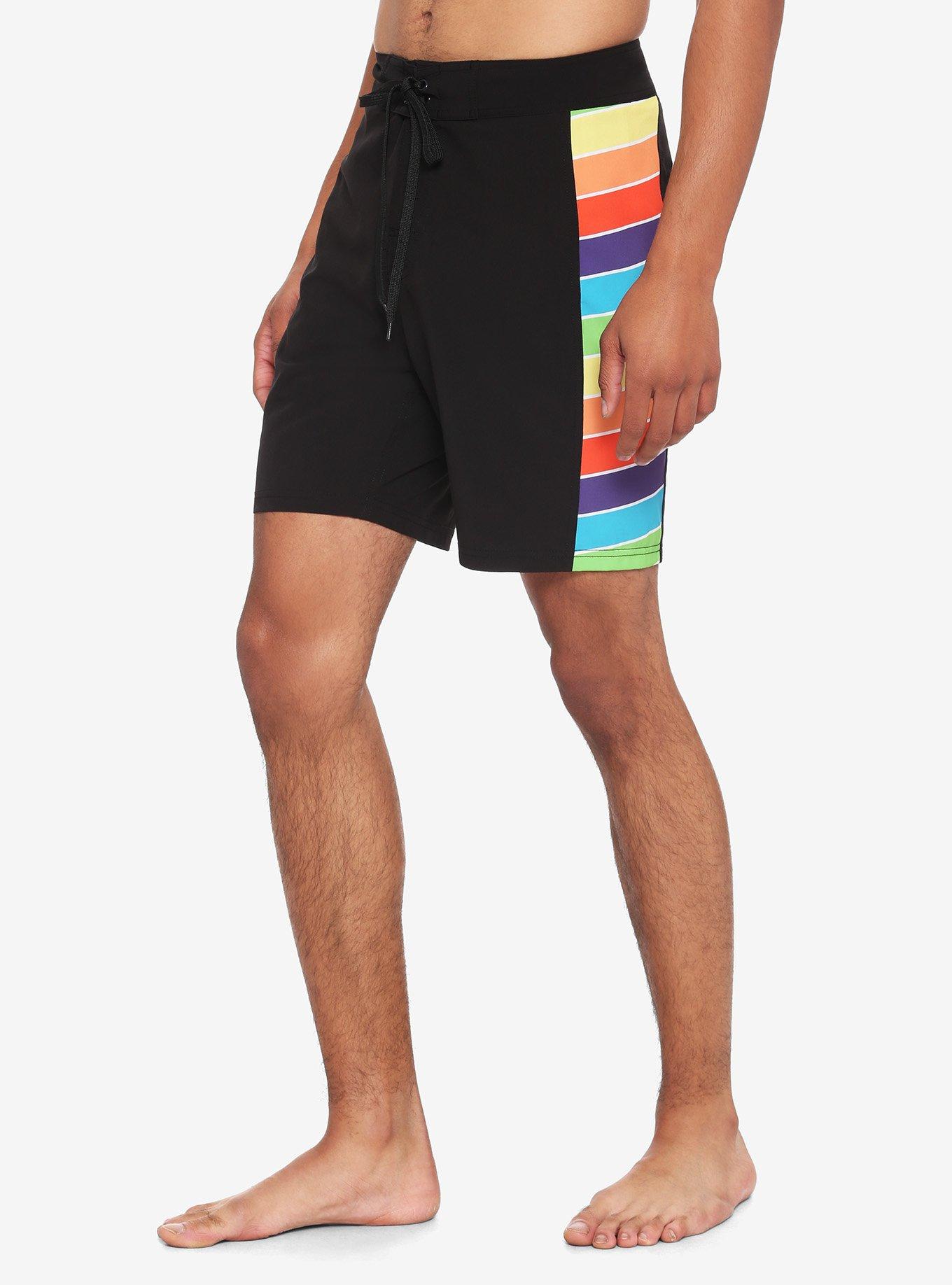 Rainbow Stripe Swim Trunks, MULTI, hi-res