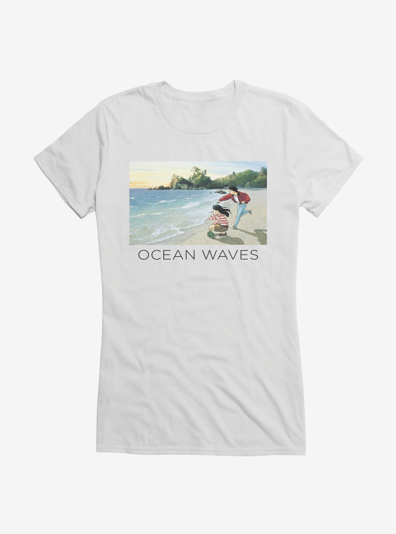 Studio Ghibli Ocean Waves Girls T-Shirt, WHITE, hi-res