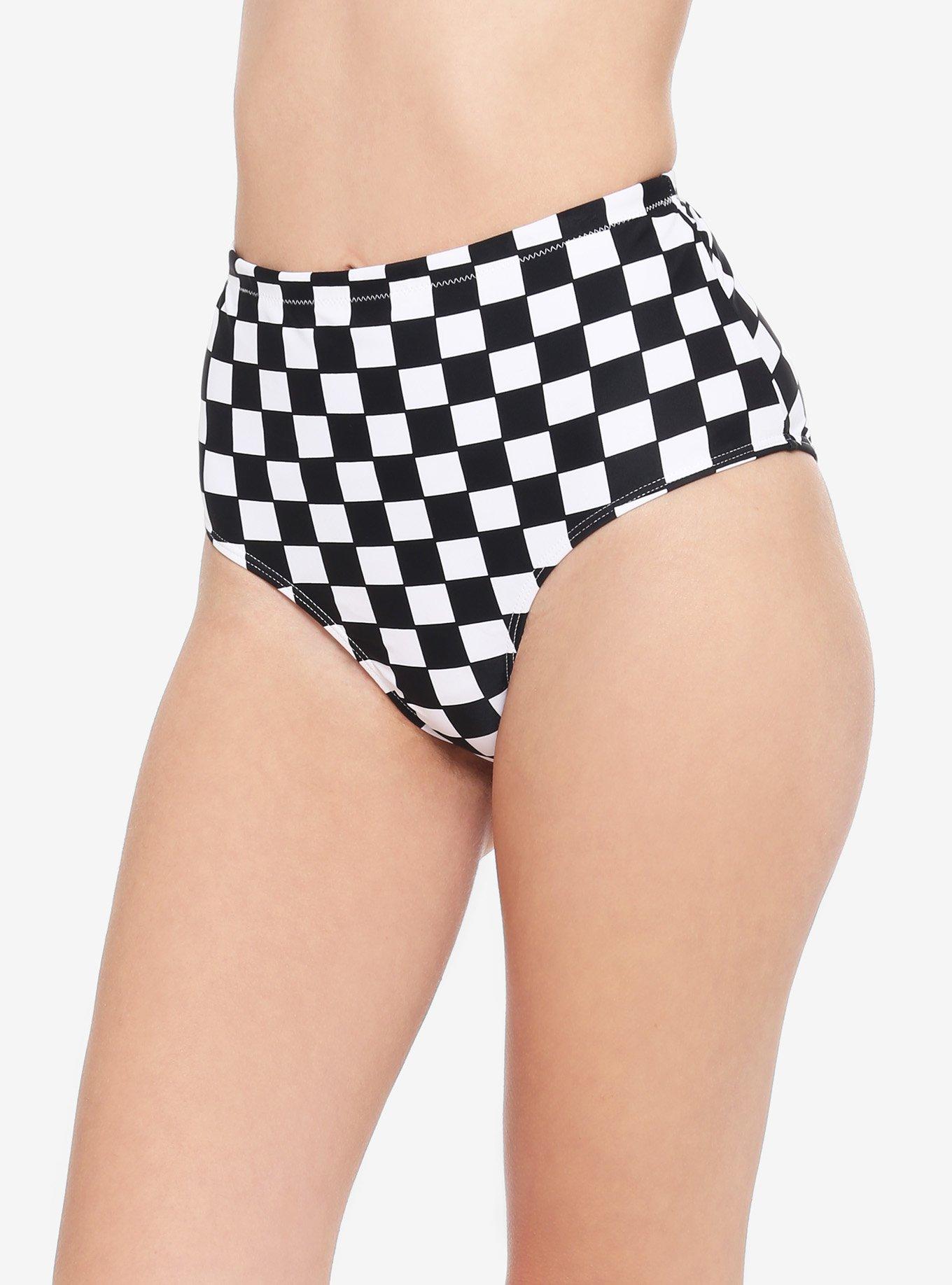 Black White Checkered High Waisted Swim Bottoms Hot Topic