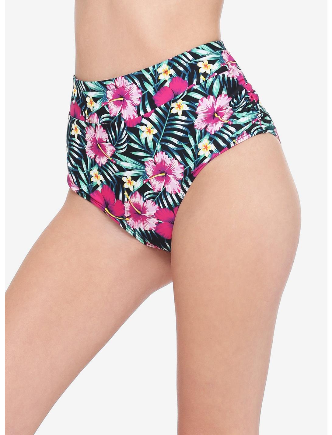 Pink Tropical Floral High-Waisted Swim Bottoms, MULTI, hi-res