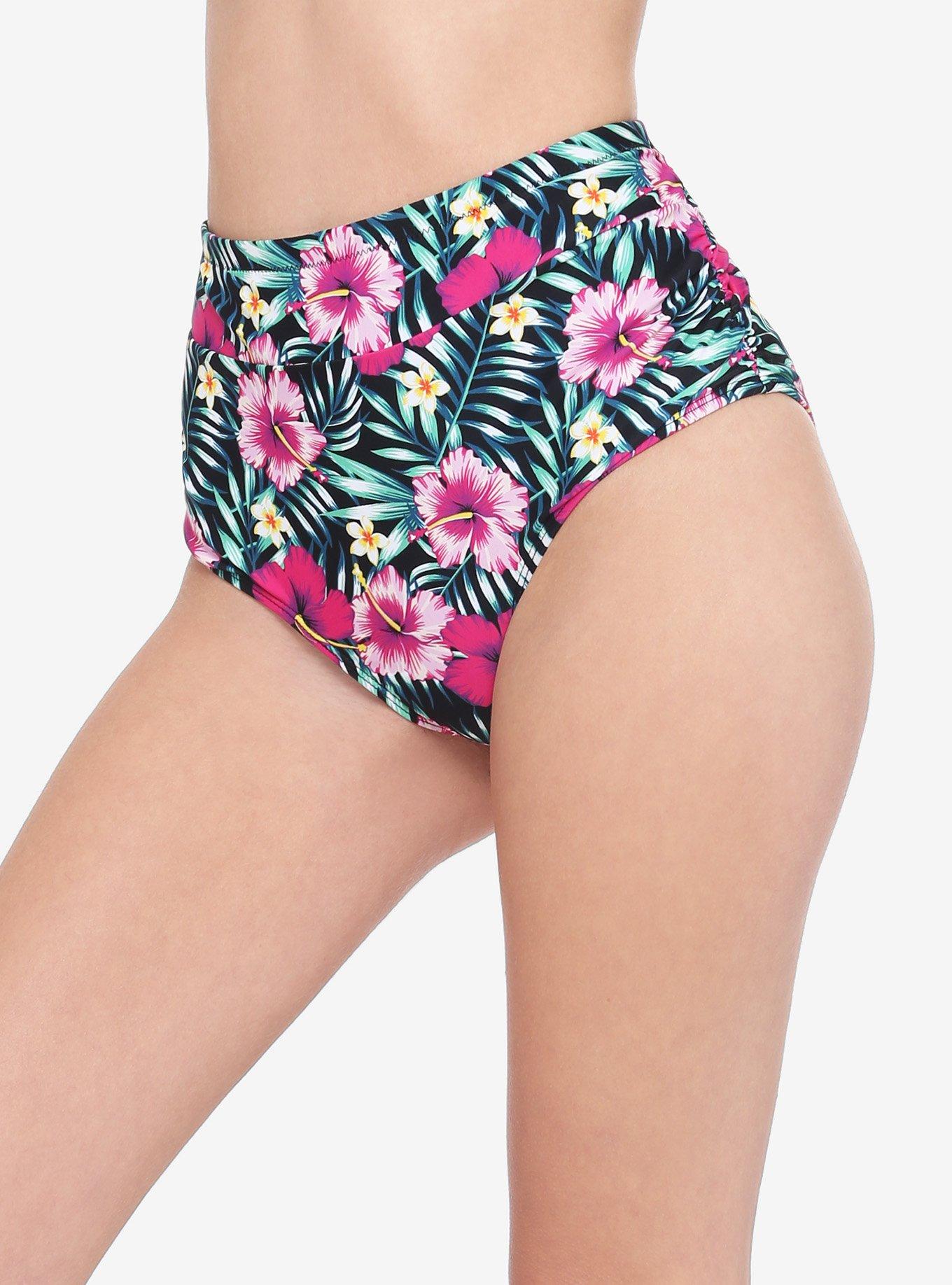 Pink Tropical Floral High-Waisted Swim Bottoms, MULTI, hi-res