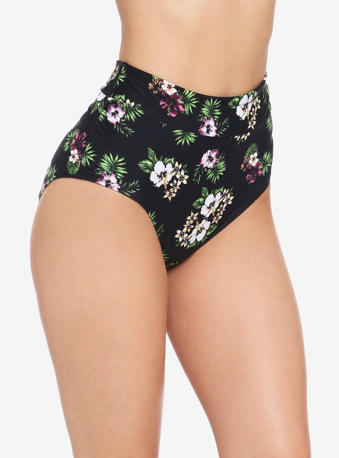 Tropical Floral High-Waisted Swim Bottoms, MULTI, hi-res