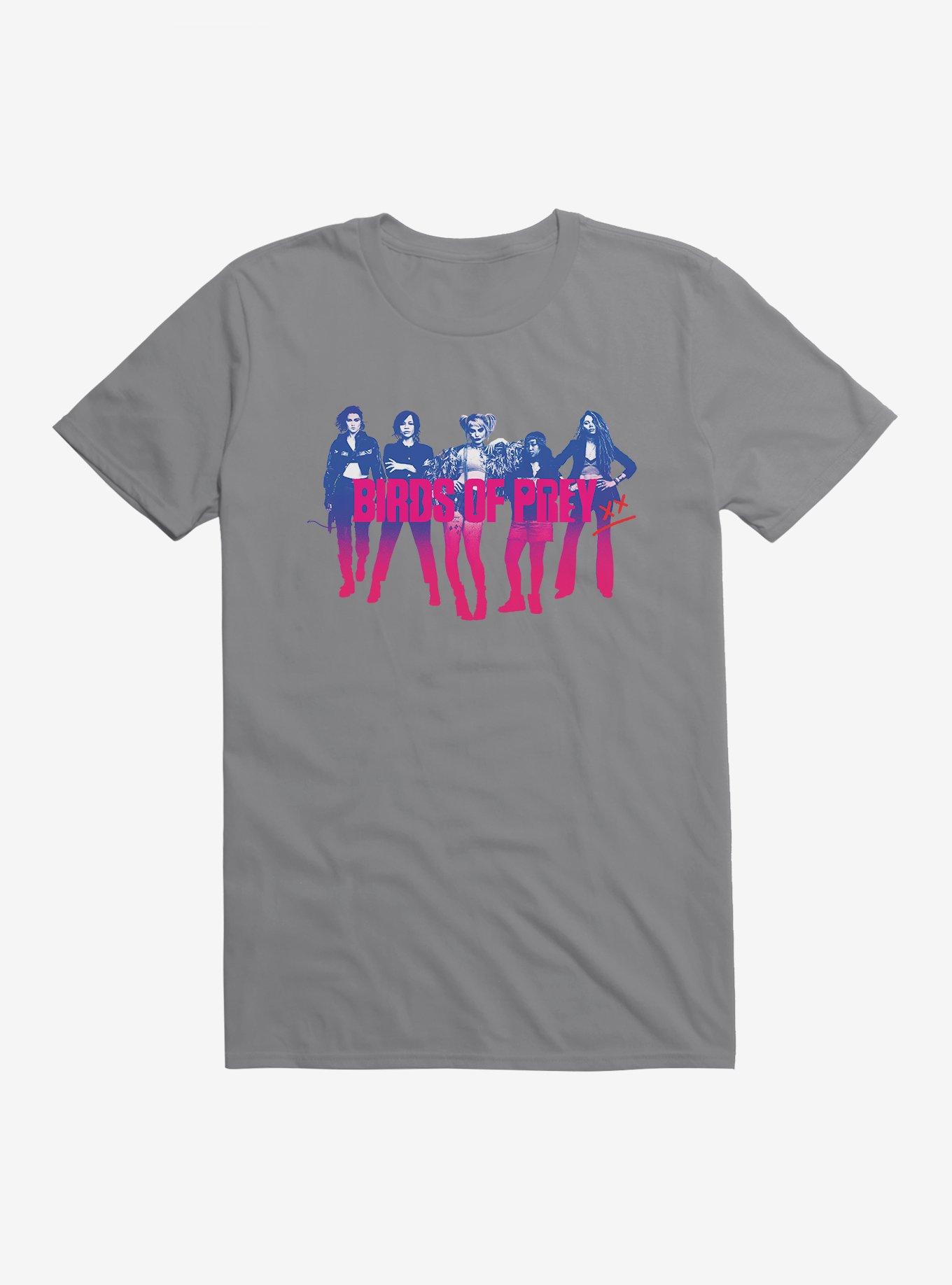 DC Comics Birds Of Prey Harley Quinn And Her Crew Shadow Ombre Outline Black T-Shirt, STORM GREY, hi-res