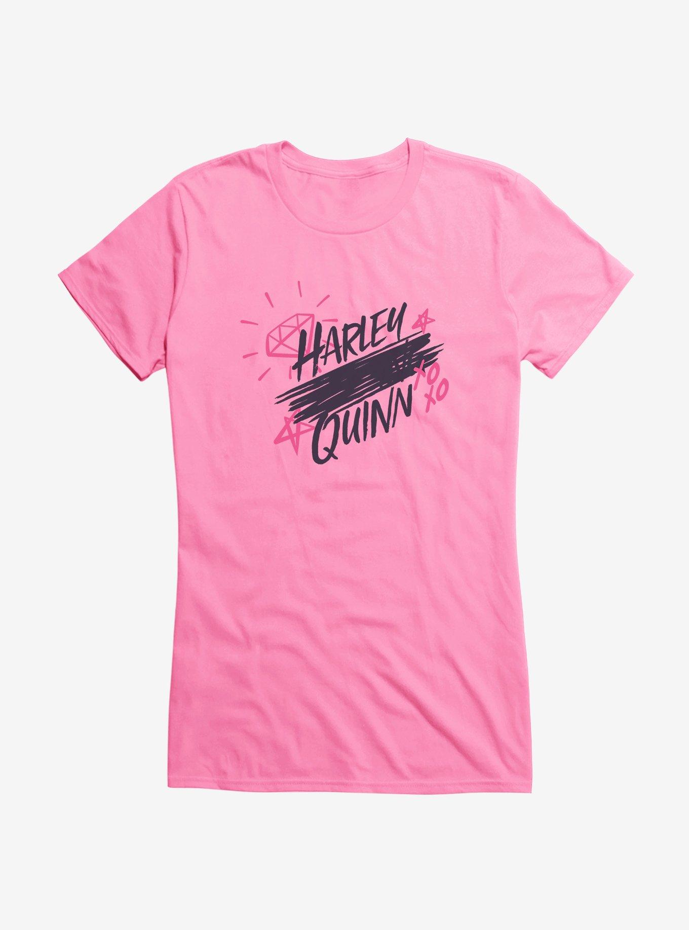 DC Comics Birds Of Prey Harley Quinn Scratched Logo Girls T-Shirt, CHARITY PINK, hi-res