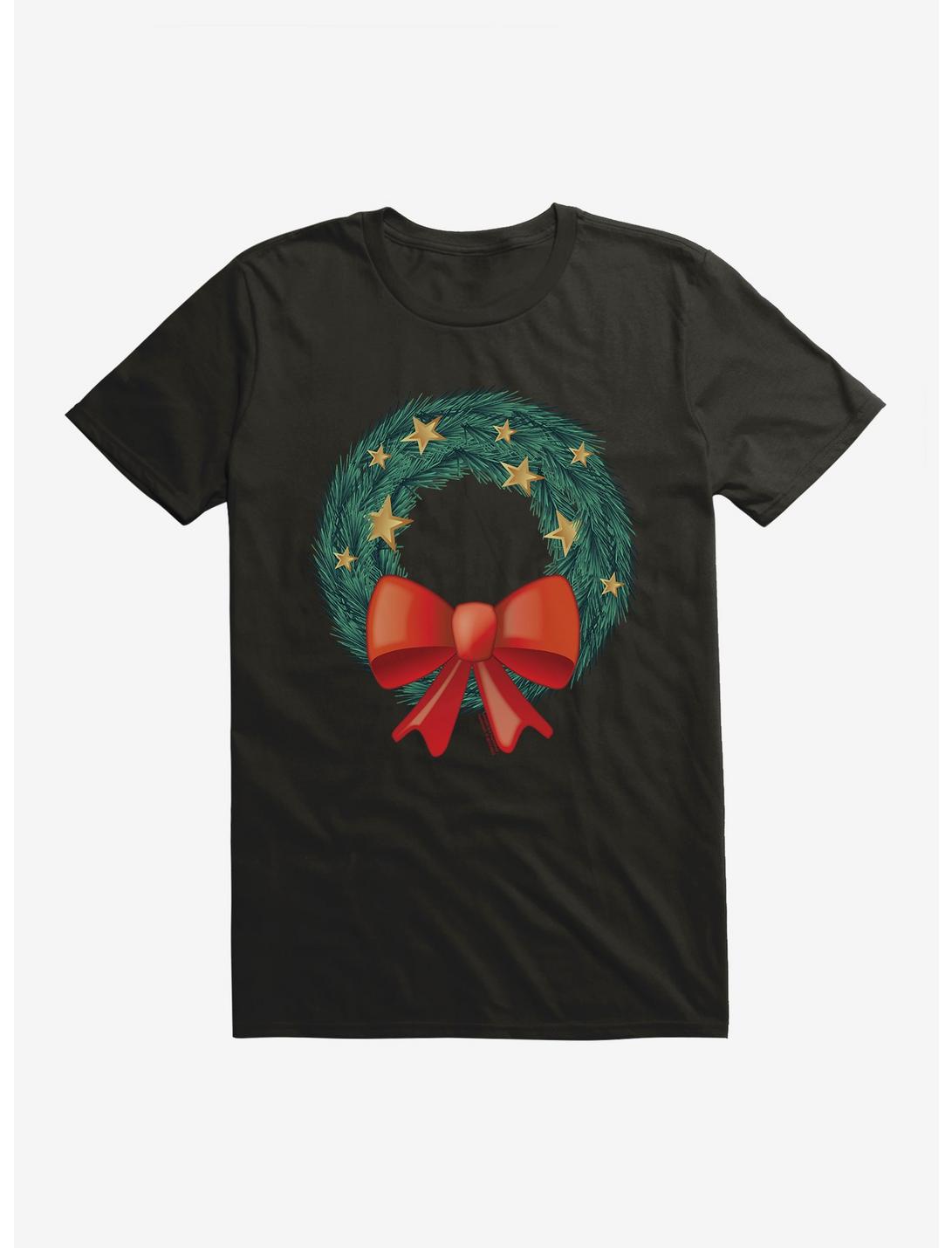 Emoji Holiday Icons Starry Wreath T-Shirt, BLACK, hi-res