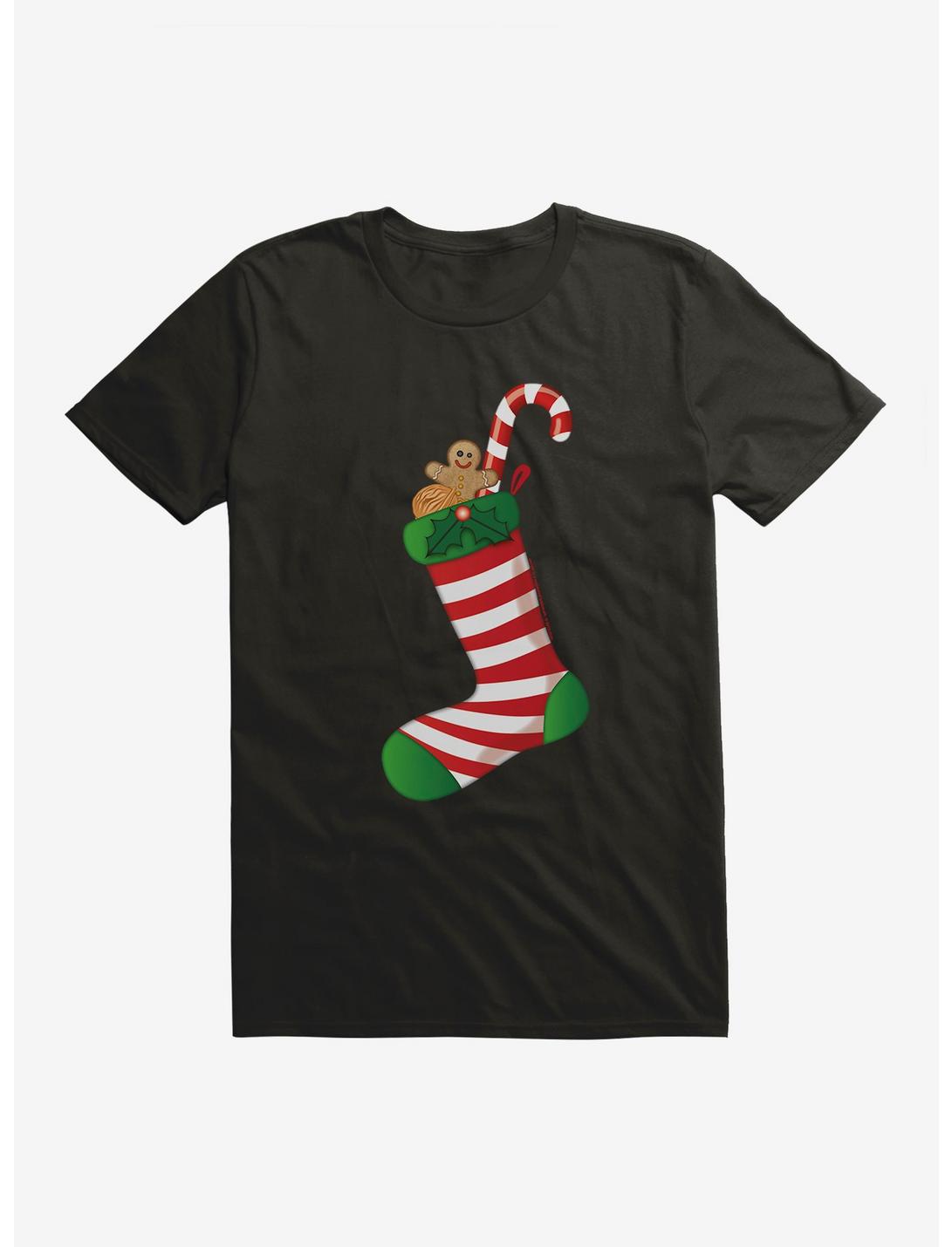 Emoji Holiday Icons Stuffed Stocking T-Shirt, BLACK, hi-res