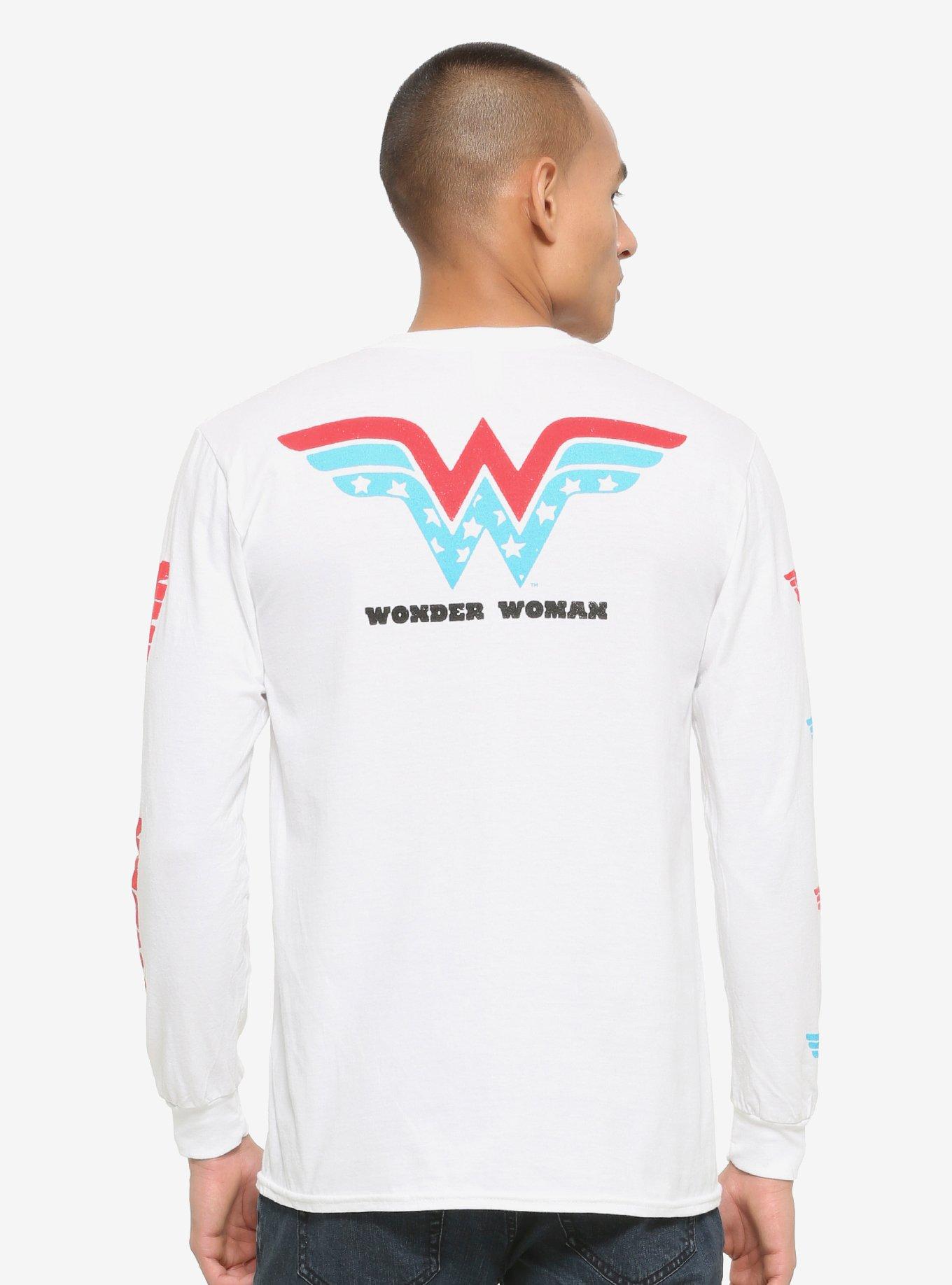DC Comics Wonder Woman Red & Blue Long Sleeve T-Shirt - BoxLunch Exclusive, WHITE, hi-res